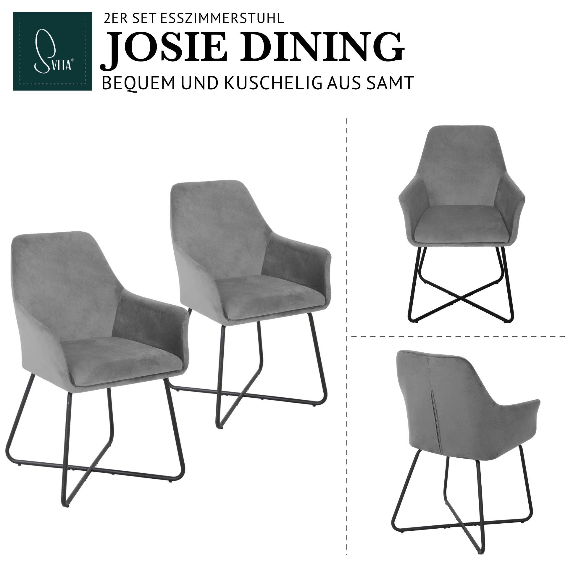 SVITA Esszimmersessel JOSIE DINING (Set, pflegeleicht Sitzfläche, 2-St., Polsterung, dicke Sessel), gemütlich, breite