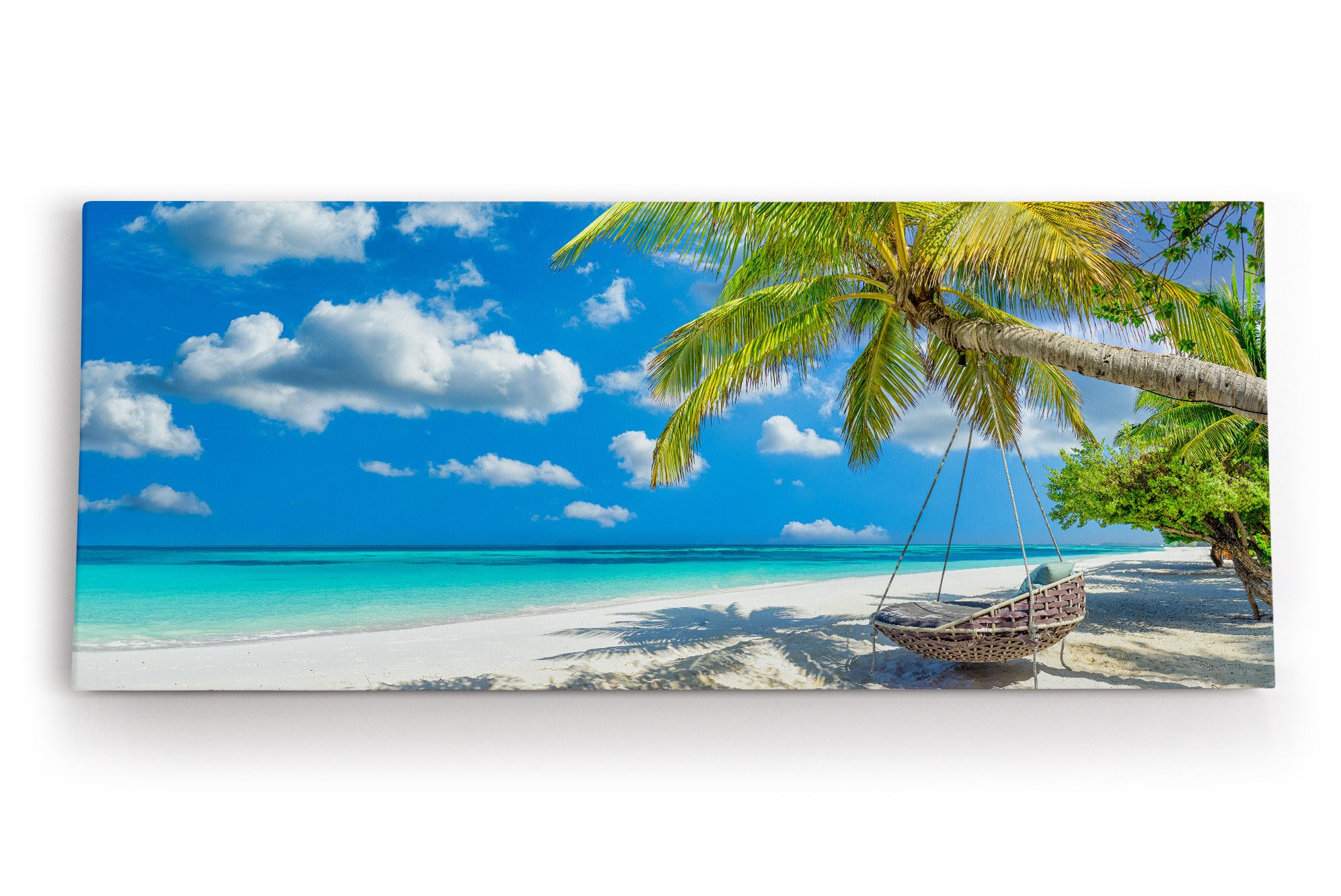 Leinwandbild Karibik Traumstrand Sand Meer Palmen Sonnenschein