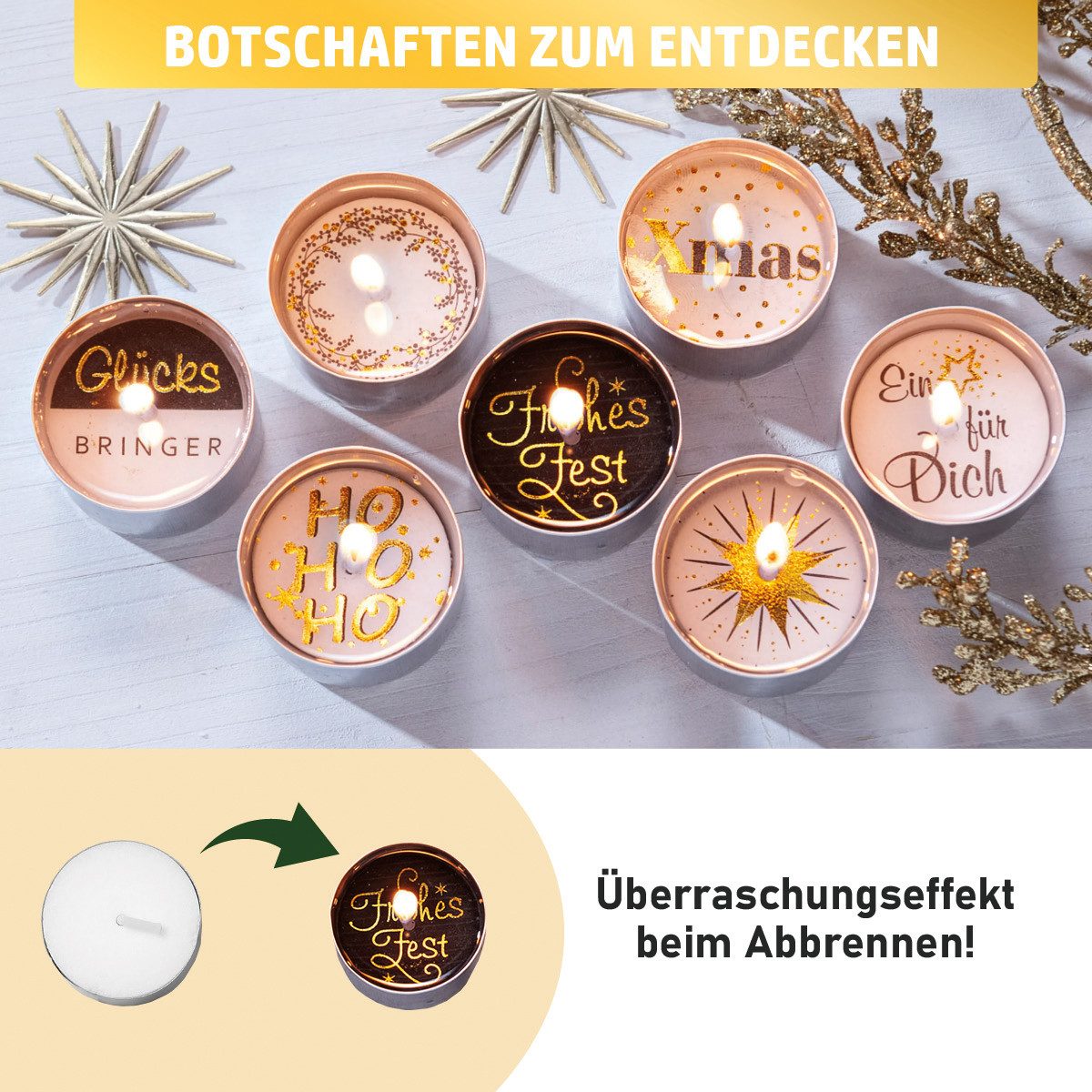 BRAST Adventskalender Knobel & Mini-Spiele Duftkerzen Werkzeug-Set oder Garten-Utensilien (7 Varianten zur Auswahl, 24-tlg), Kerzen Glückslicht, 24 Botschafts-T – Bild 3 von 5