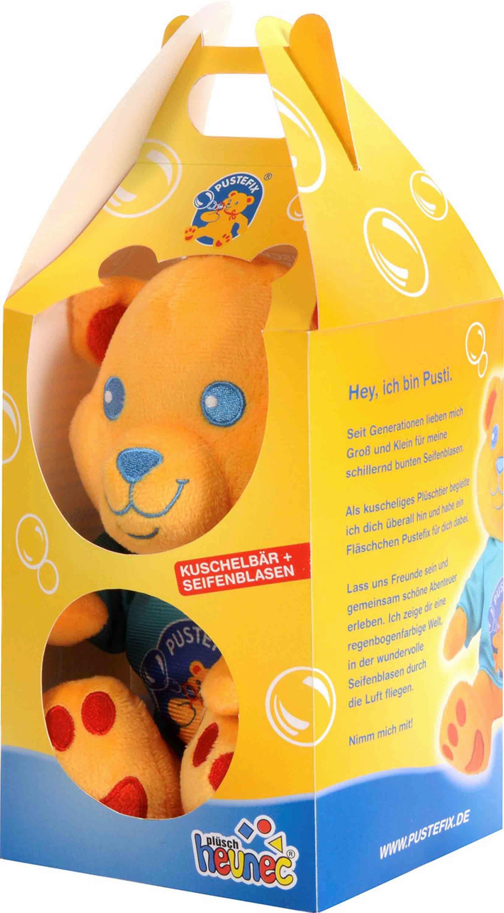 Heunec® Kuscheltier Bär Pusti inklusive Pustefix Seifenblasen