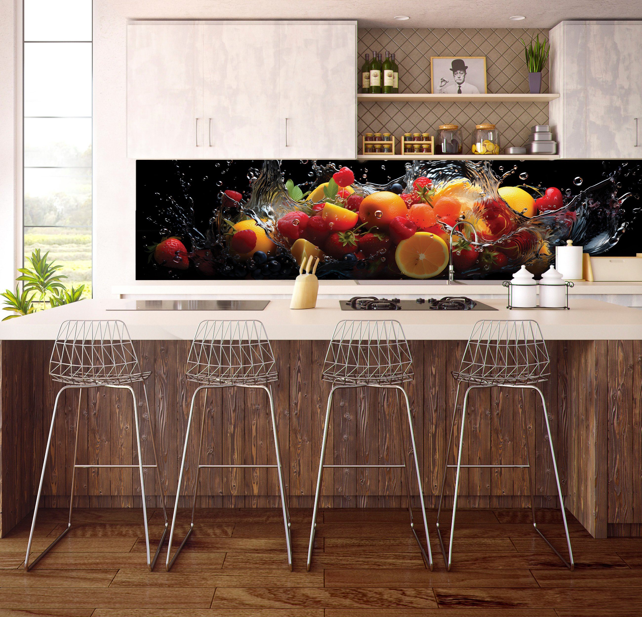 Zitronen Abwaschbares 250x60 Wallarena Vliestapete Obst Laminiert Vlies inklusive Küche Tapete Modern, Glatt Himbeeren Wandtapete Fototapete Kleister cm, Motivtapete Waschbar Vlies, Tapete Vlies, Blaubeeren,