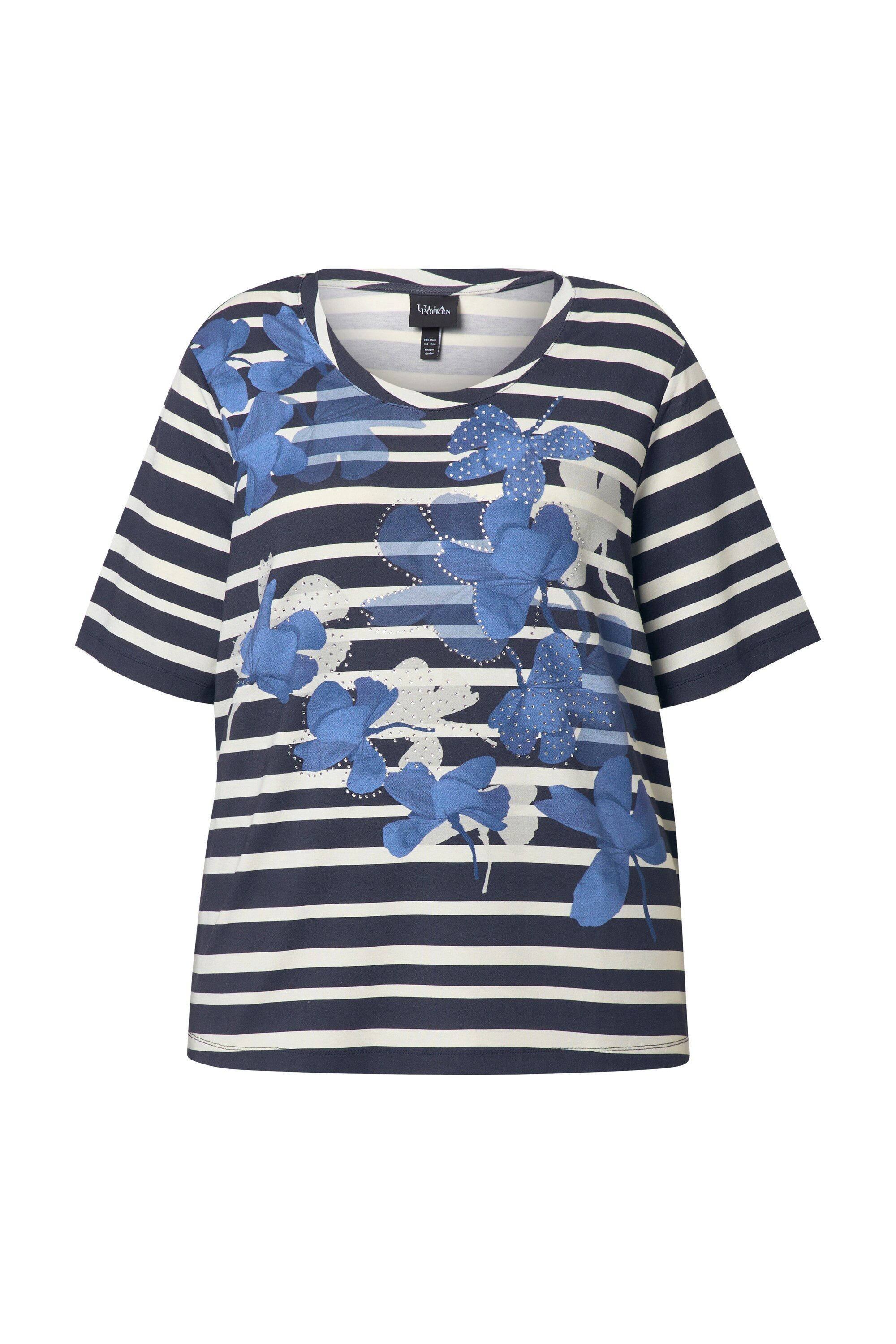 Ulla Popken T-Shirt Ringelshirt Blüten Ziersteine günstig online kaufen