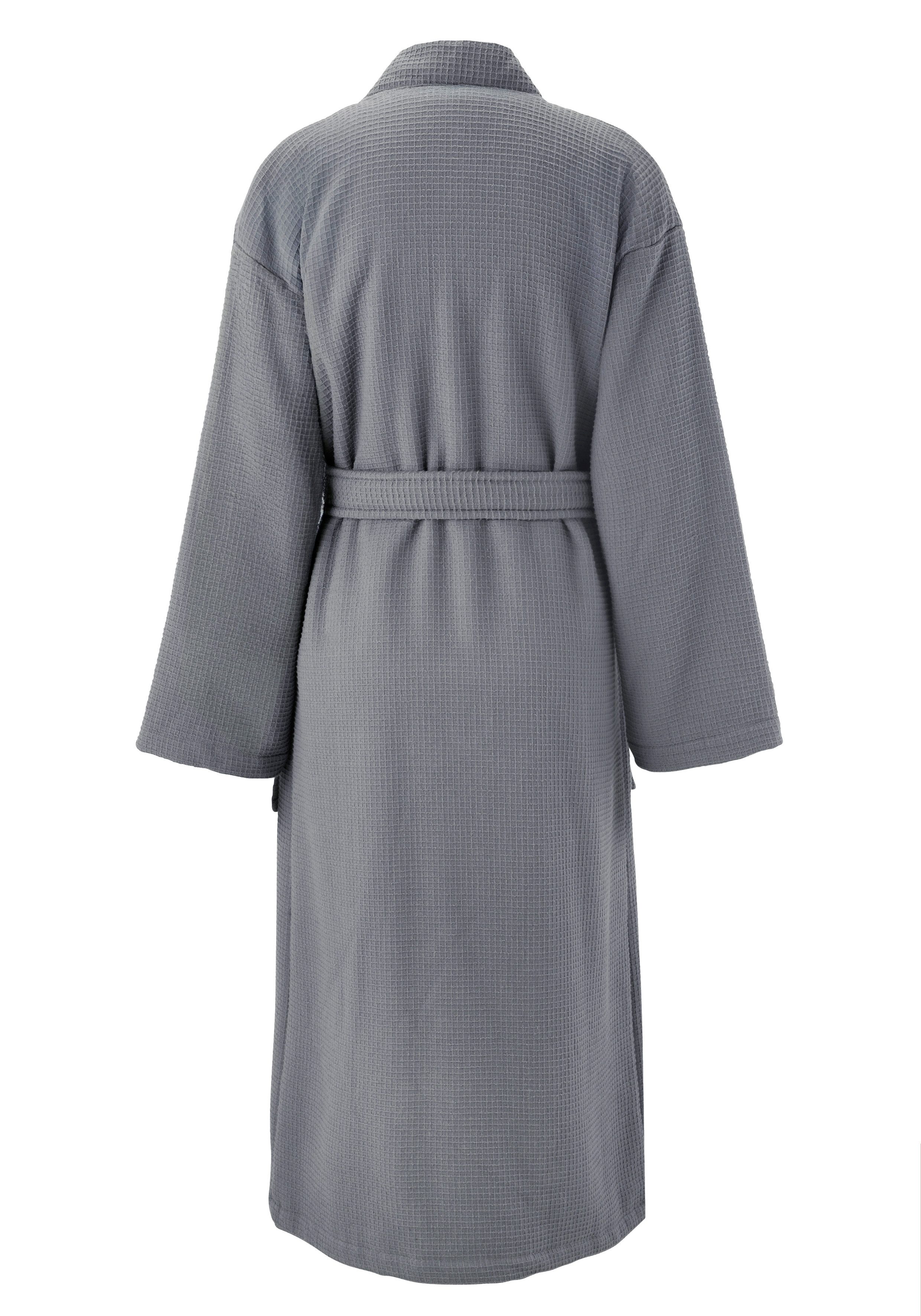 OTTO home Unisex-Bademantel Merida, Waffelpiqué, Premium Qualität, 500 g/m², Morgenmantel, Langform, Frottier, Kimono-Kragen, Gürtel, Hotelbademantel, dicke Qualität, S-2XL, auch ideal für Sauna & Spa