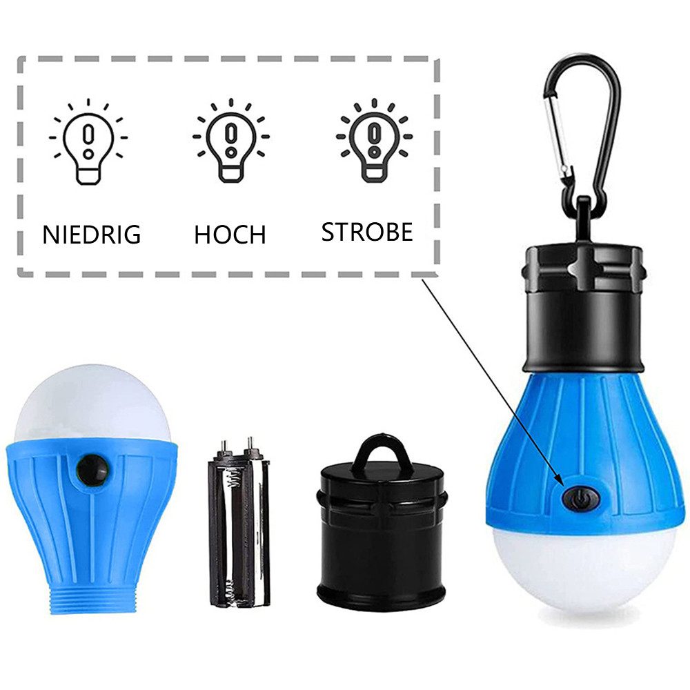 TUWENA LED Laterne 4er Set LED Campinglampe LED Camping Laterne Zeltlampe Glühbirne Set, Notlicht mit Karabiner Wasserdicht Tragbare Camping Lantern LED