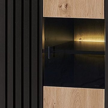 Merax Highboard, mit 8 Fächer inkl. LED, Vitrine mit Glastür, Sideboard Landhausstil