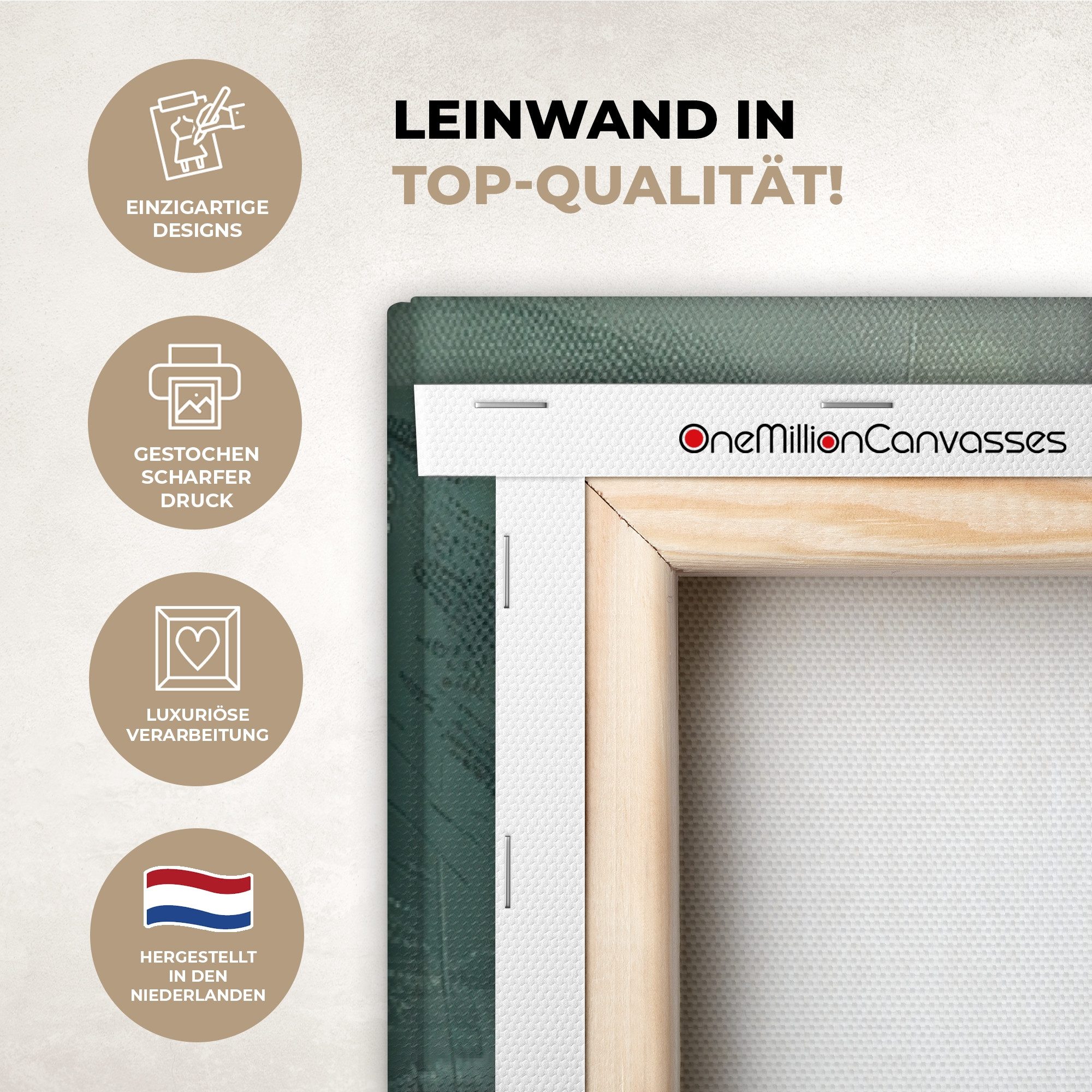 OneMillionCanvasses® Leinwandbild Panorama Grün - Modern - Abstrakt - Gold, Fotodruck (1 St), Wandbild XXL für Wohnzimmer Küche 120x40 cm