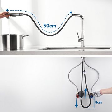 Auralum Spültischarmatur Küchenarmatur Wasserhahn Edelstahl Einhandmischer mit 2 Strahlarten Ausziehbar Brause