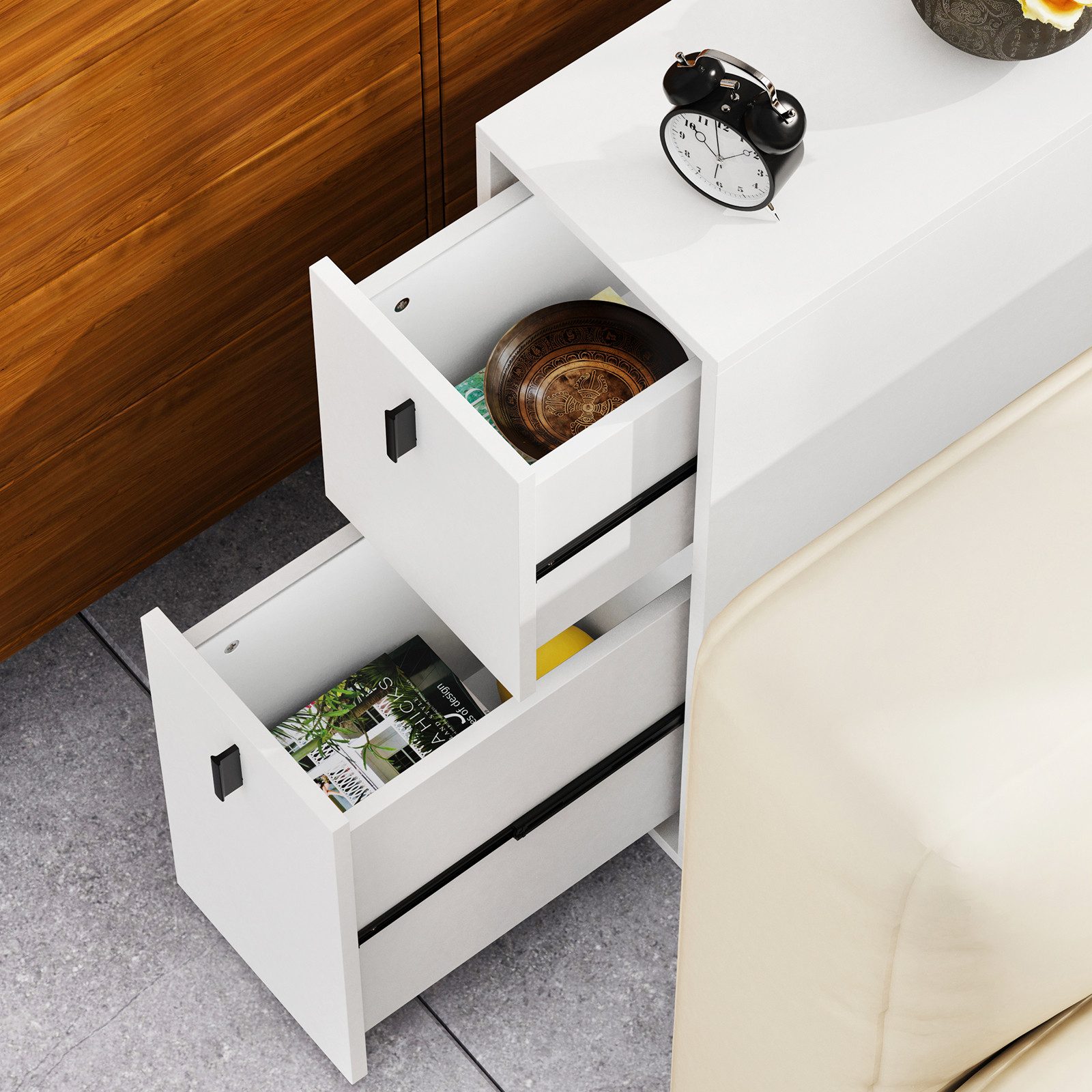 JEOBEST Nachttisch Nachtschrank Beistelltisch mit 2 Schubladen, Schmal, Moderner Nachtkommode für Schlafzimmer 25x50x70cm – Bild 3 von 5