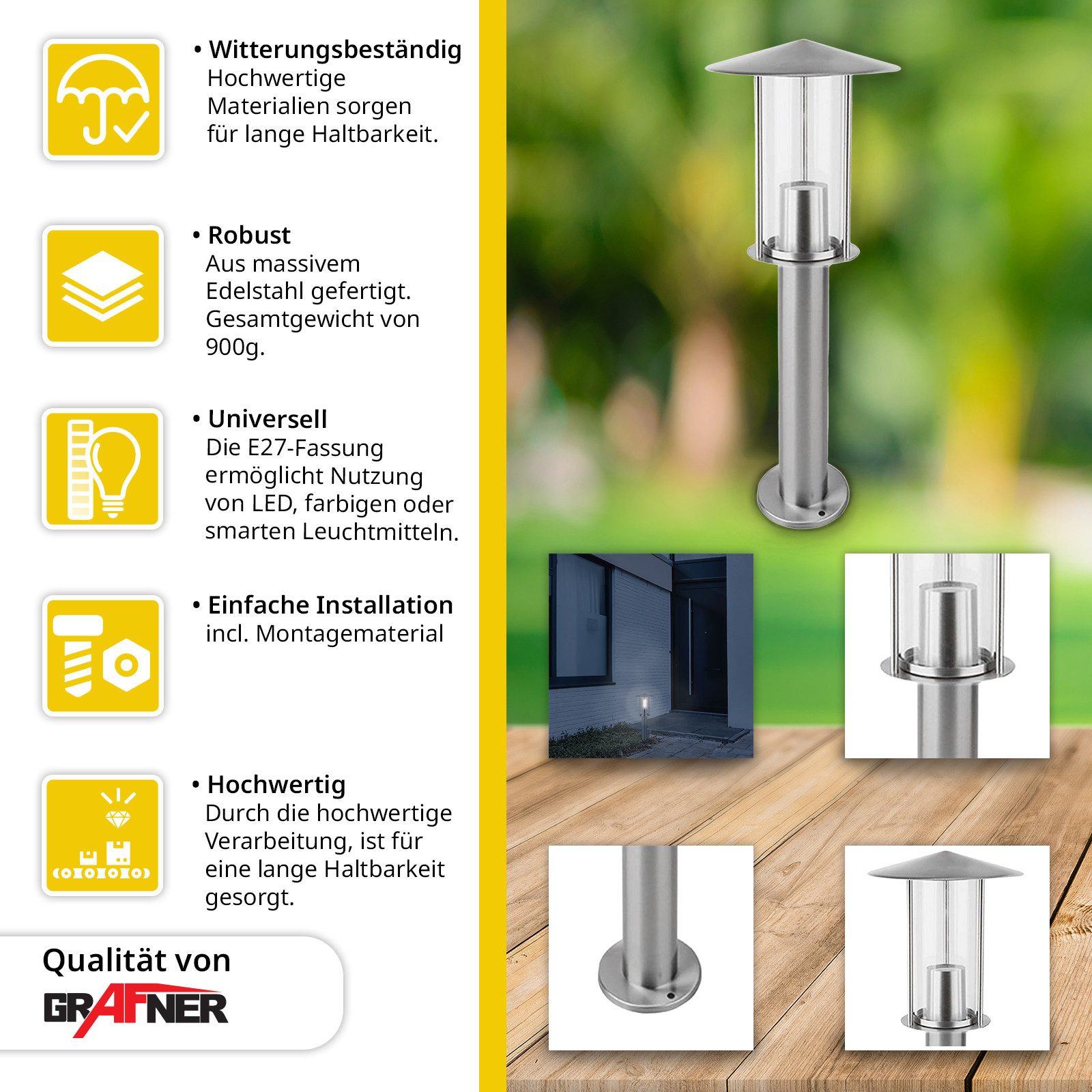 Grafner Gartenleuchte Grafner Edelstahl Wegleuchte 12S05 günstig online kaufen