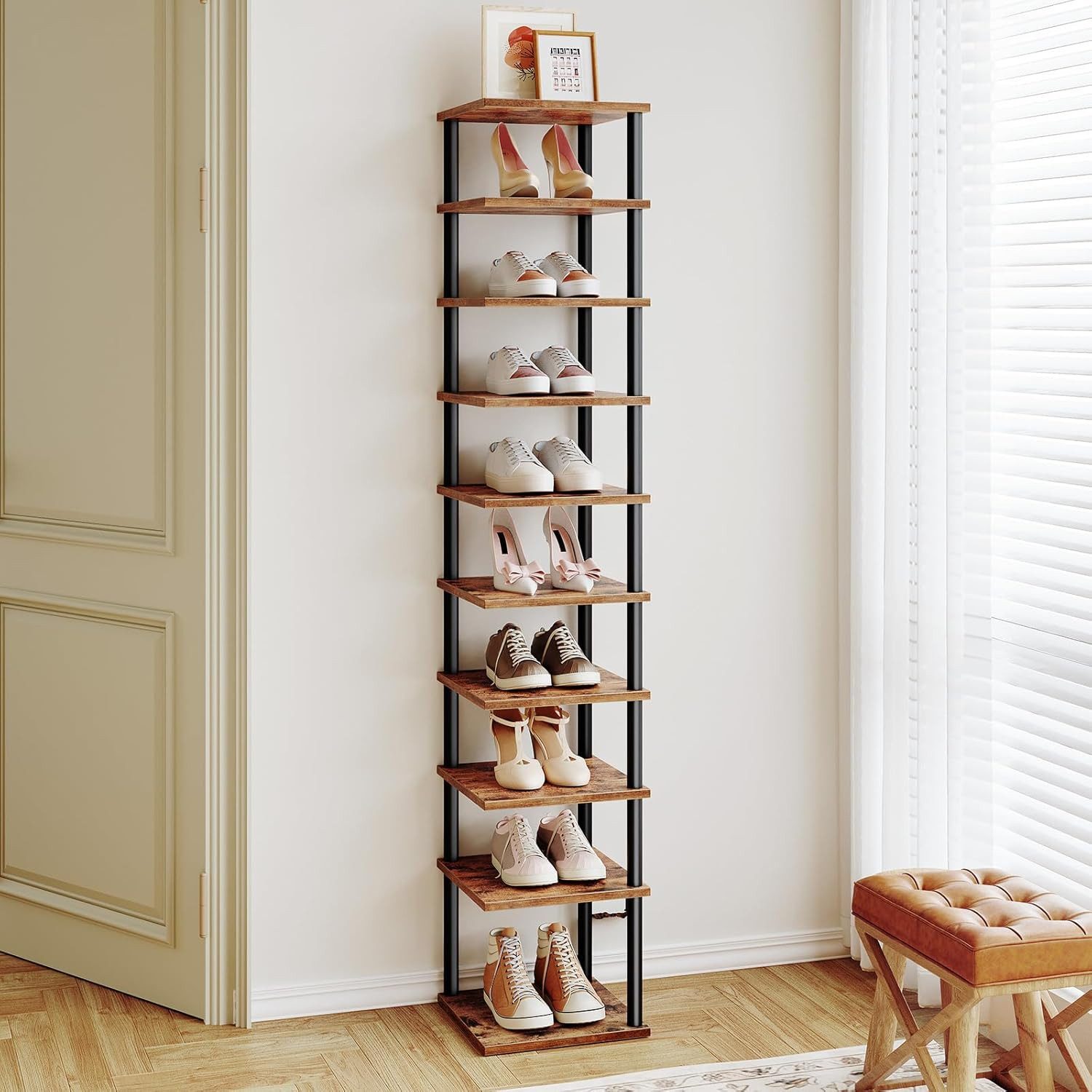 Hoobro Schuhregal, 10-lagiges Eck-Schuhregal, schmaler Schuhständer