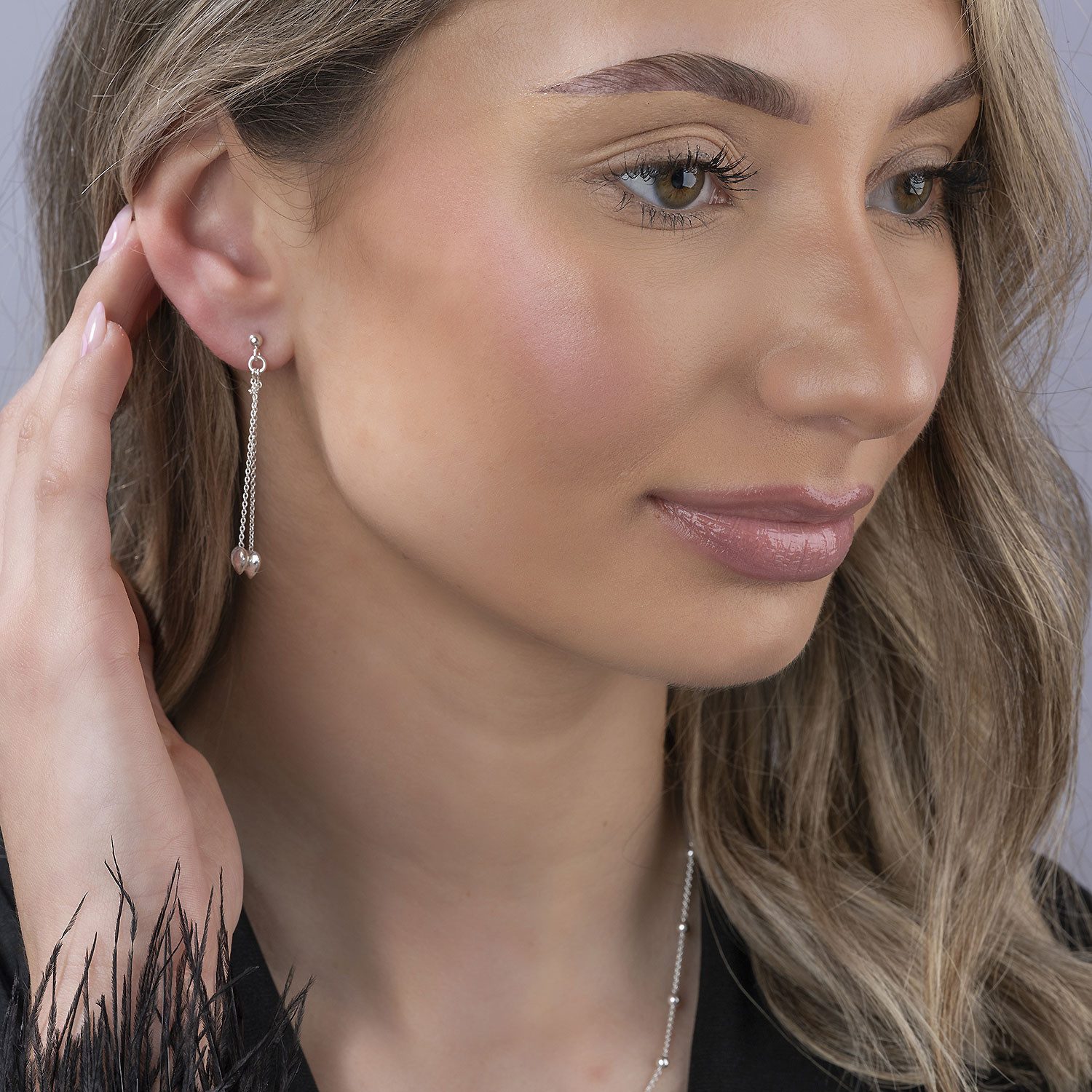 Materia Paar Ohrhänger Damen Silber Pendel Herzen lang 55mm SO-248, 925 Sterling Silber – Bild 4 von 5