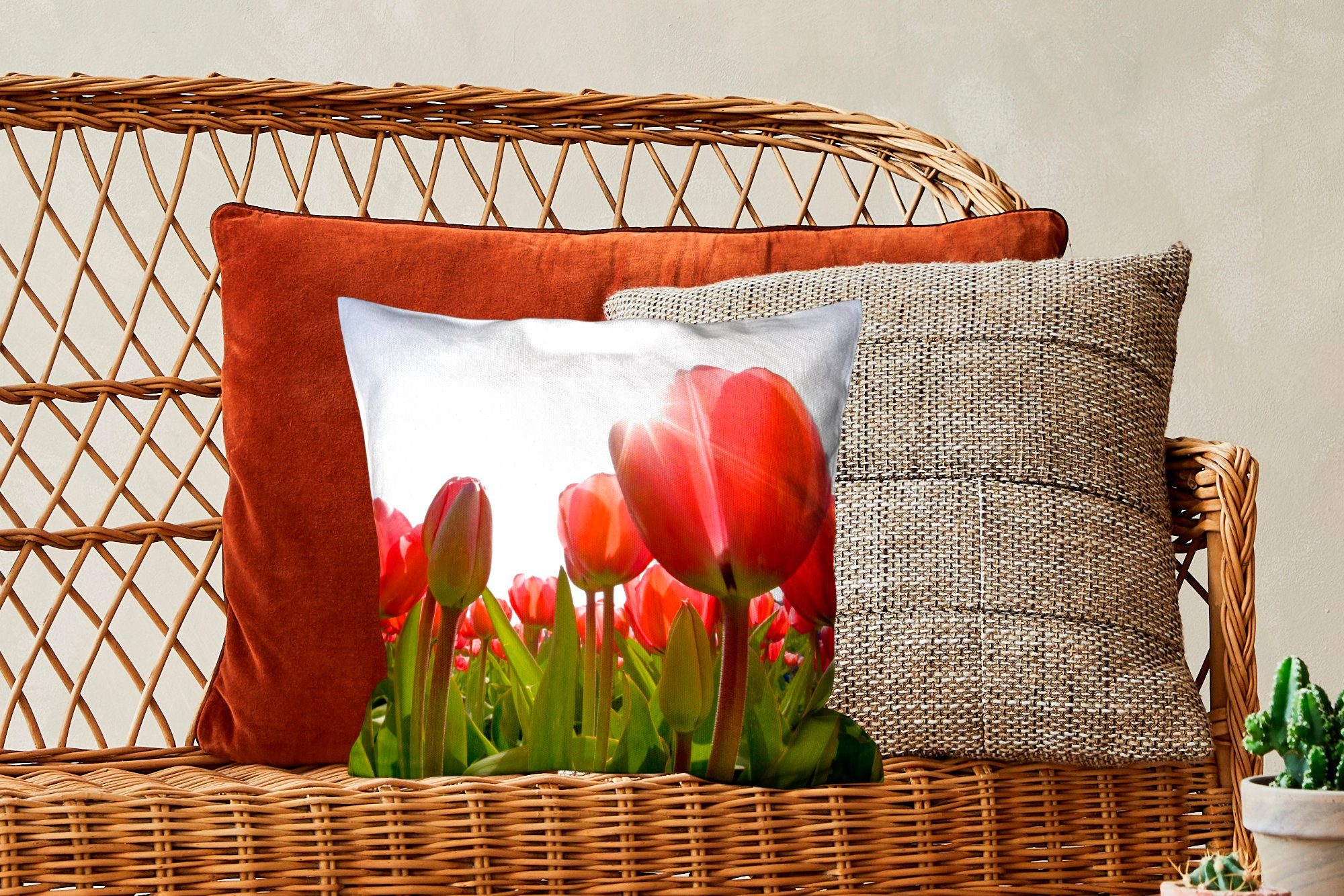 MuchoWow - Füllung Blumen Schlafzimmer, Wohzimmer, Deko, Tulpen Zierkissen Sofakissen Sonne, mit - für Dekokissen