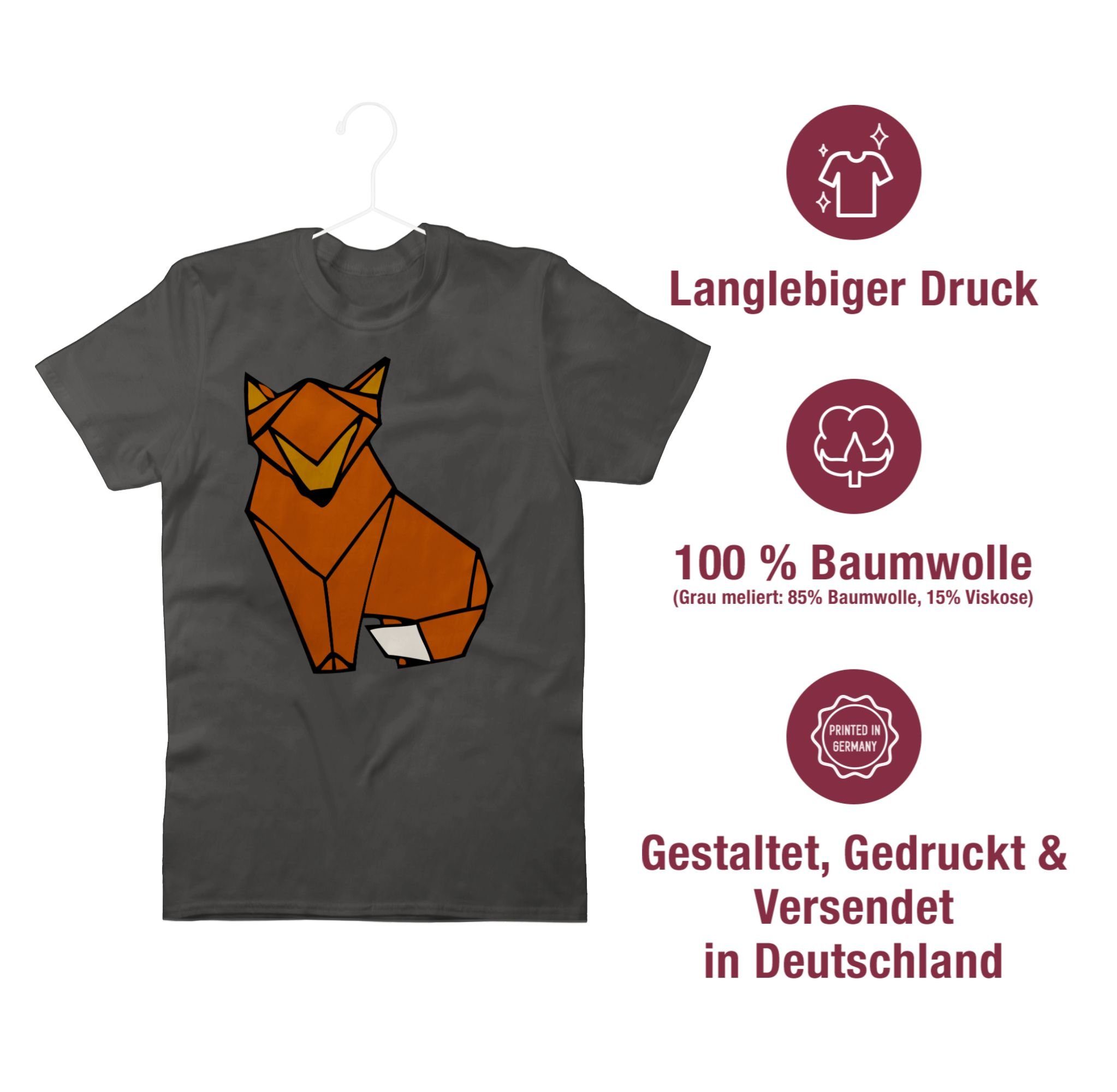 T-Shirt Fuchs Origami Eulen Shirtracer & 01 Deko Dunkelgrau Fuchs