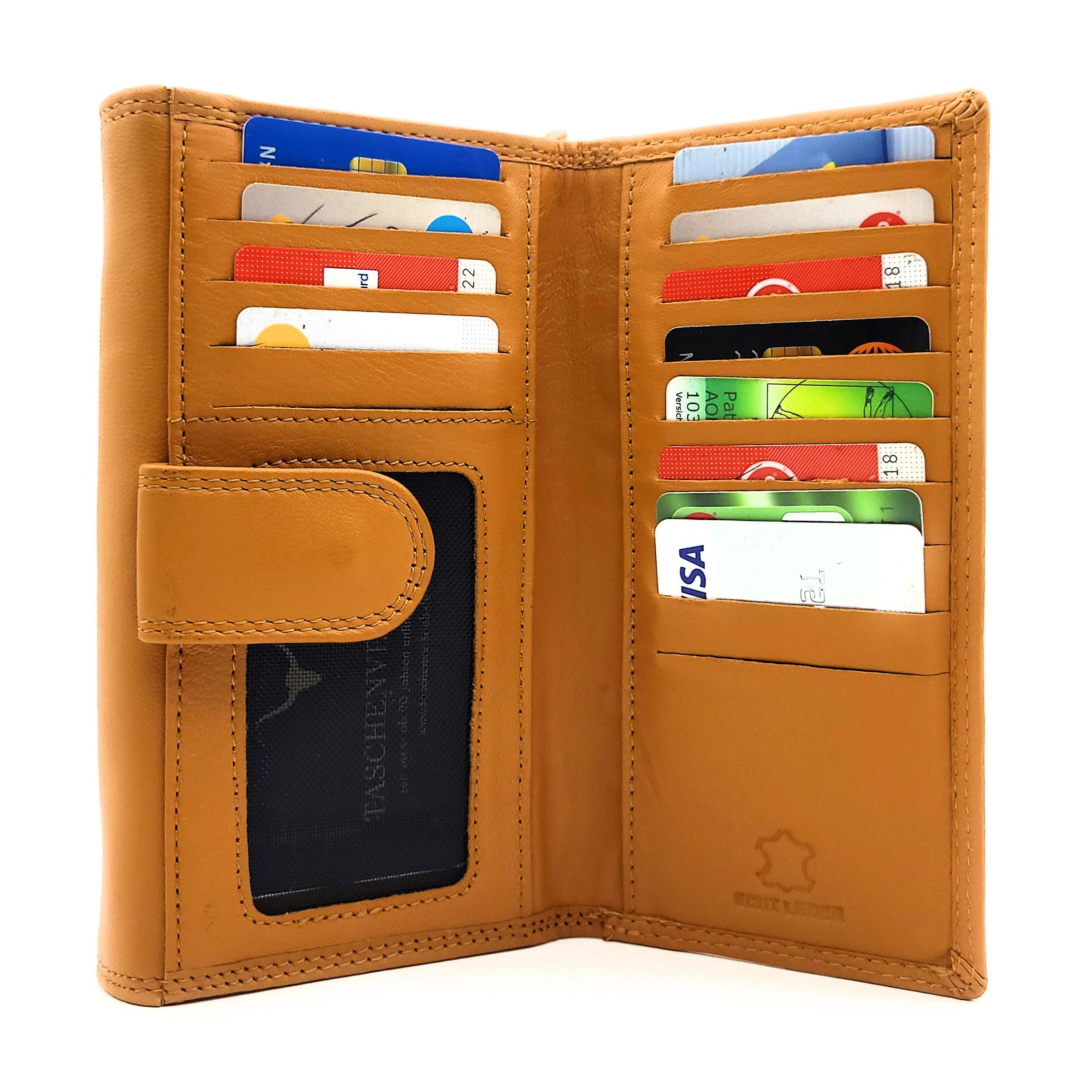 Lemasi Geldbörse XXL Damenbörse aus echtem Nappaleder mit RFID-Schutz, 18 Kartenfächer