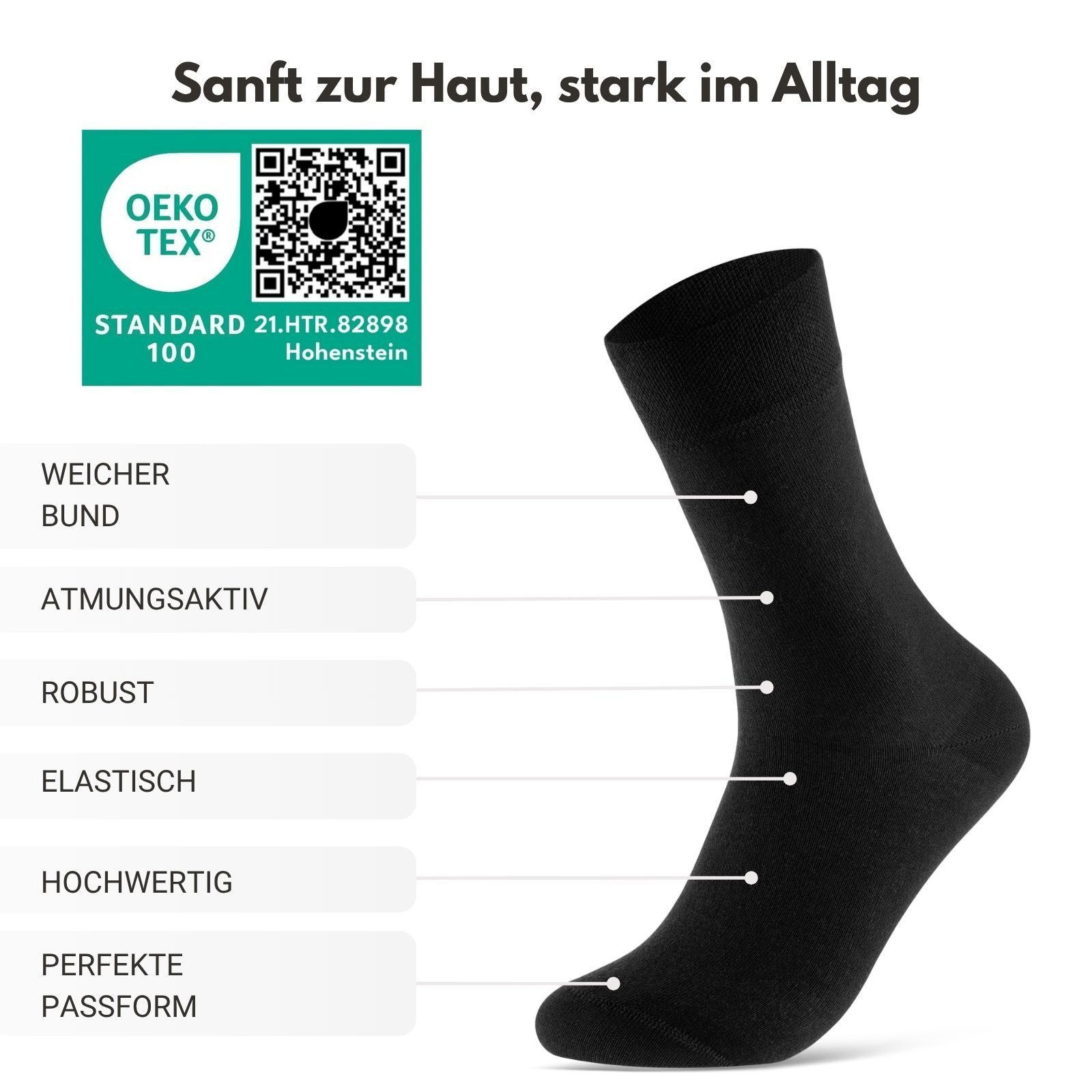 sockenkauf24 Businesssocken Premium Socken mit Komfortbund Herren & Damen Business Socken (Schwarz, 10-Paar, 43-46) aus gekämmter Baumwolle mit Pique-Bund, ohne Naht