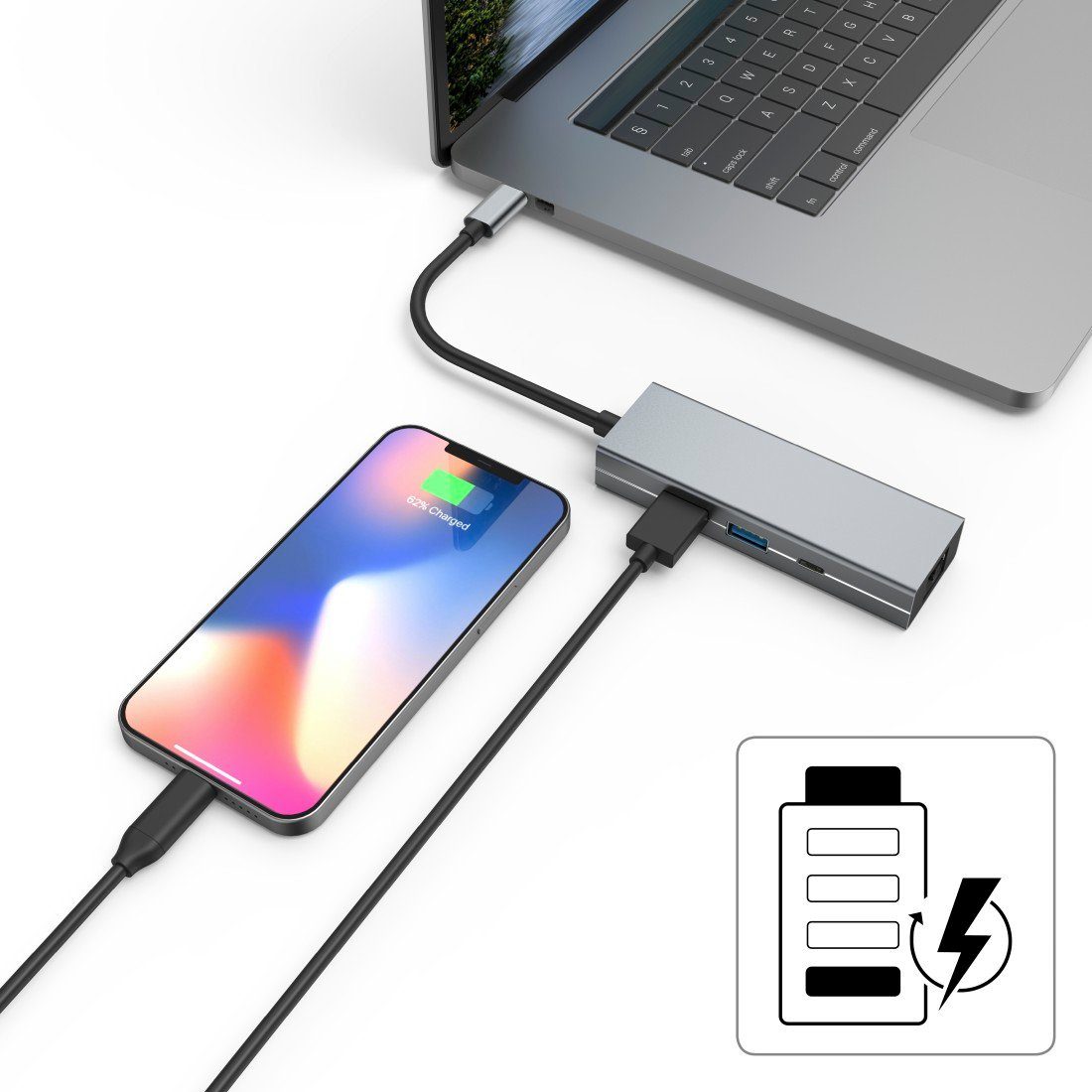 Hama USB-C Hub Multiport, 2x USB-A, USB-C, LAN/Ethernet, Notebook Laptop USB-Adapter USB-C zu RJ-45 (Ethernet), USB Typ A, USB-C