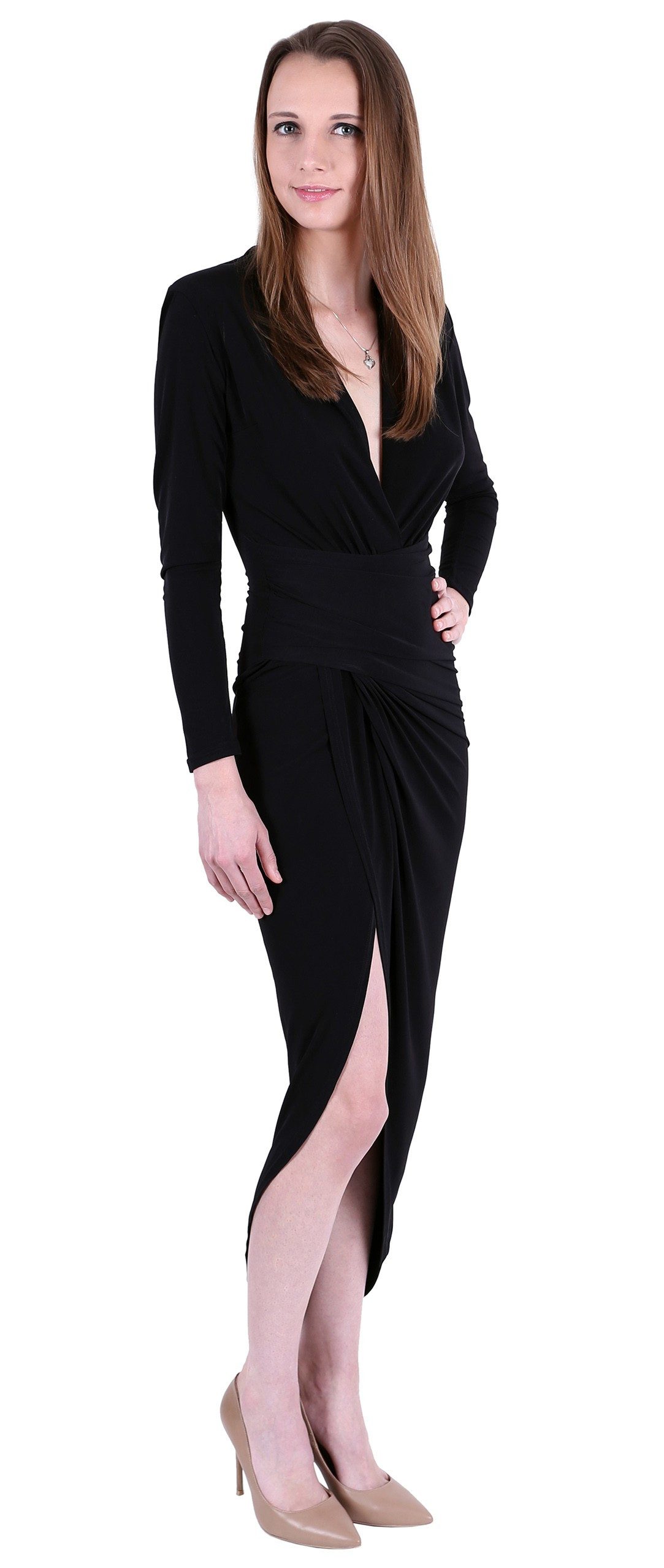 Sarcia.eu Maxikleid John Zack Schwarzes, drapiertes Maxikleid XXL