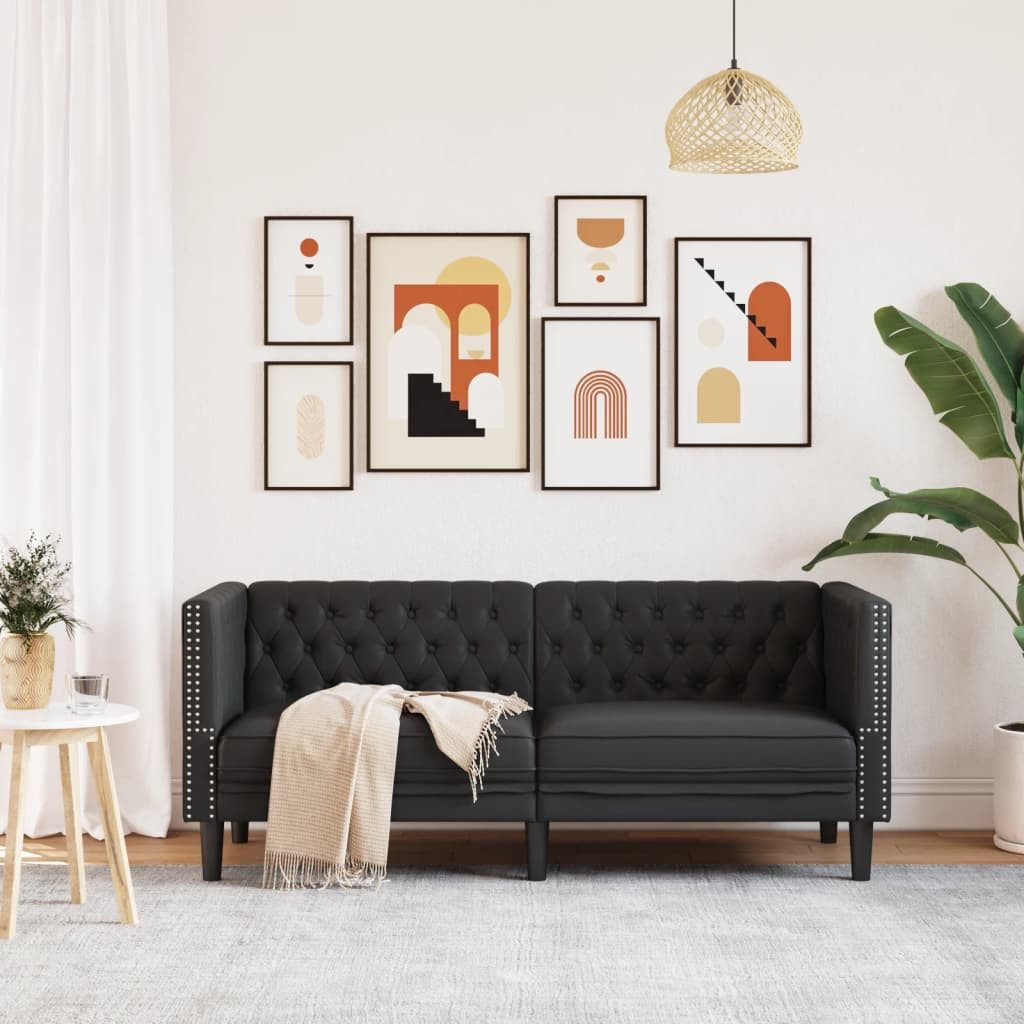 vidaXL Sofa Chesterfield-Sofa 2-Sitzer Schwarz Kunstleder, 1 Teile – Bild 3 von 5