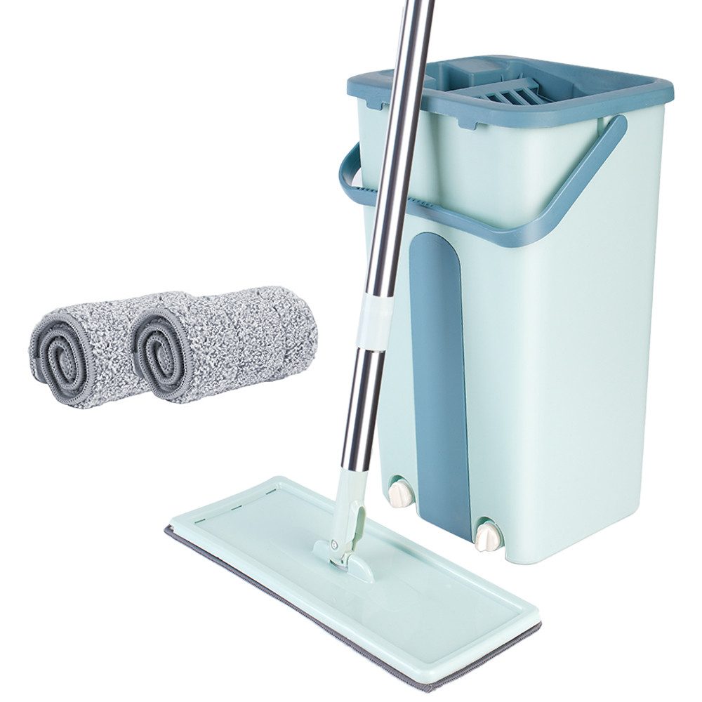 Wischmopp Wischmopp und Eimer mit Auswringer-Set, Freihändiges Flachwischer-Set