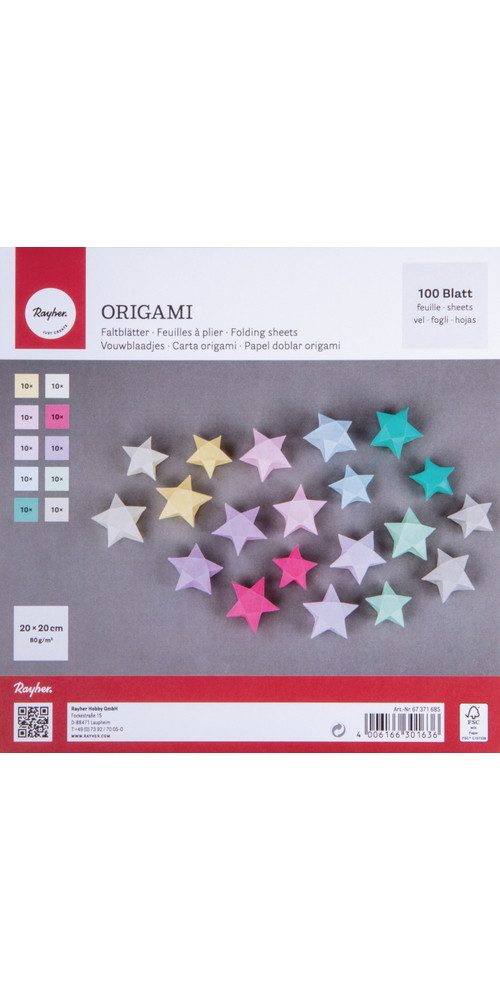 Rayher Kraftpapier Origami-Faltblätter, Pastell 100 Blatt