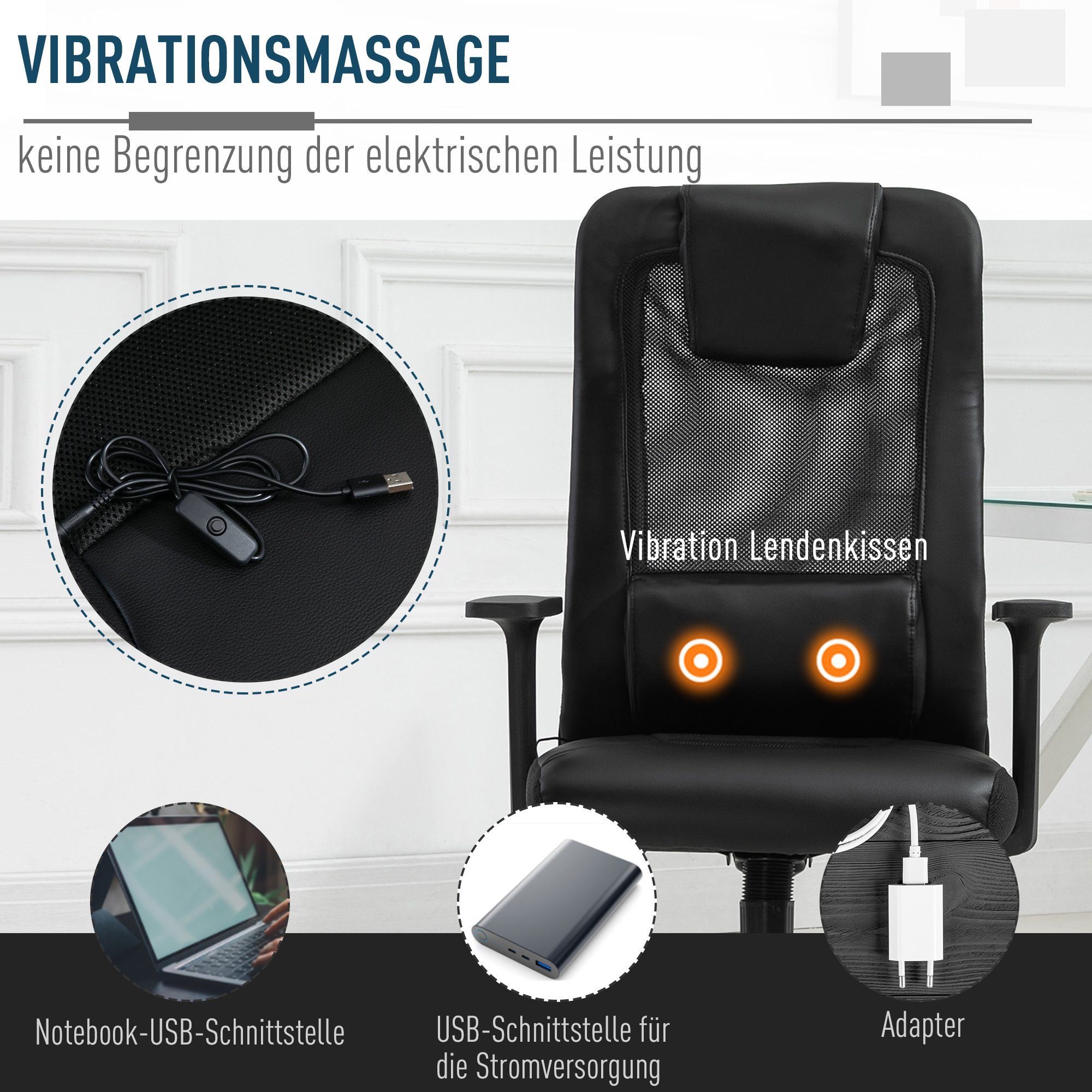 inkl. Vinsetto Lendenkissen Vibrationsmassage mit Schreibtischstuhl Bürostuhl