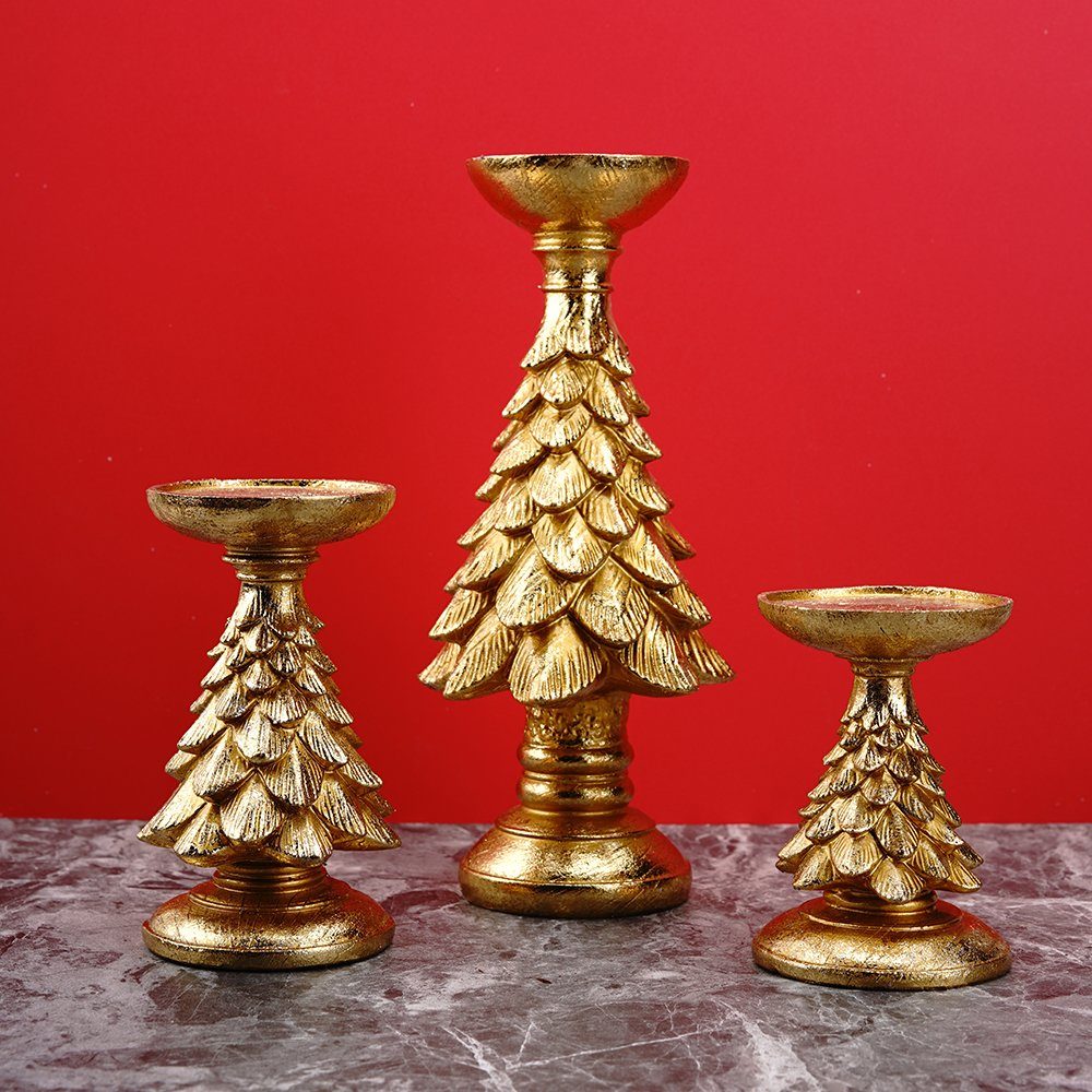 Kerzenständer (Vintage Harzhandwerk Skulptur Dekorationsstück, Tischdekoration), Gold SIKAINI Weihnachtsbaum