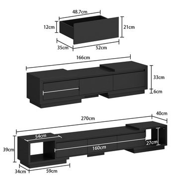 FUFU&GAGA Lowboard TV Schrank für Fernseher,Fernsehtisch mit 3 Schubladen 270 cm