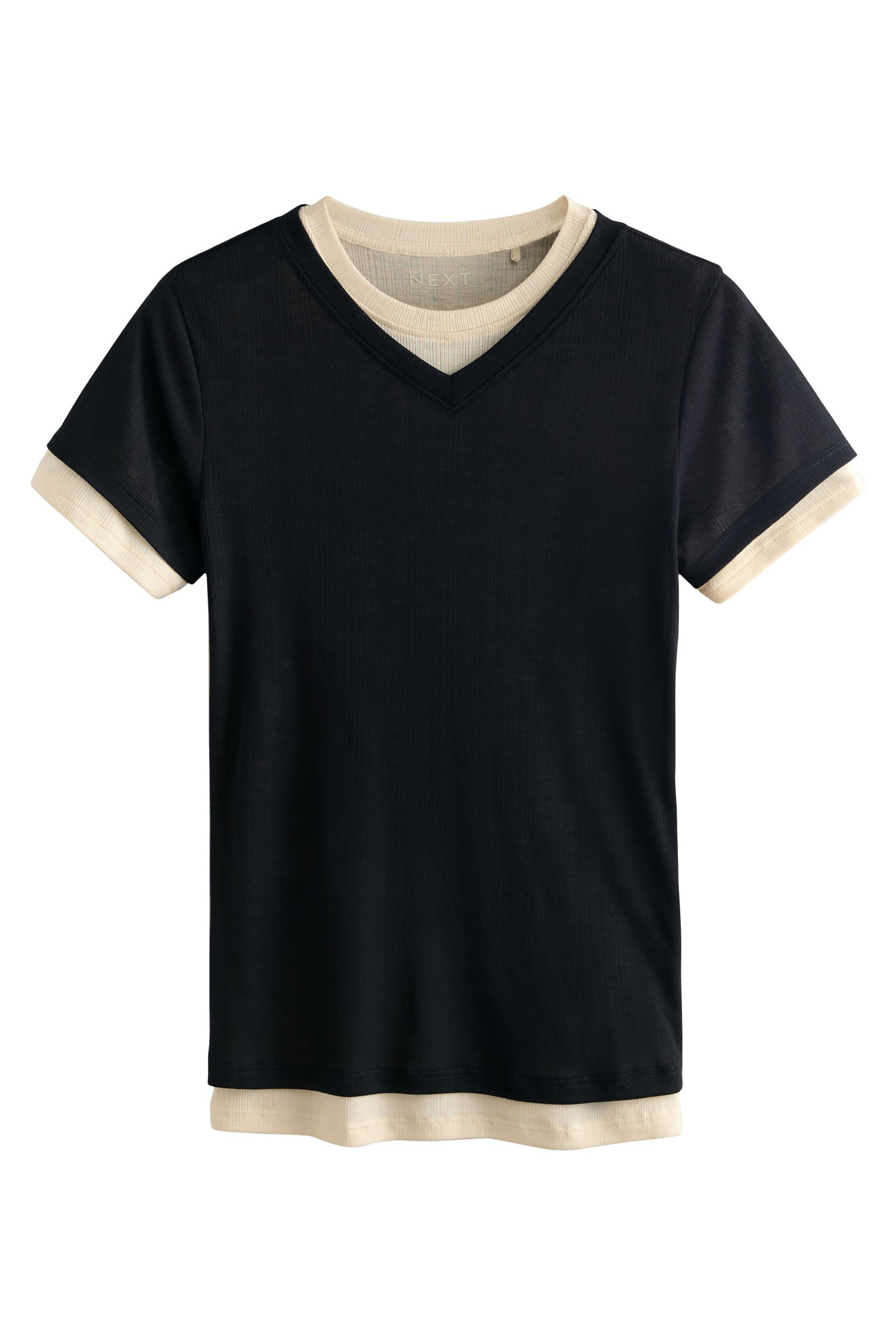 T-Shirt Kurzärmeliges, geripptes T-Shirt mit V-Ausschnitt