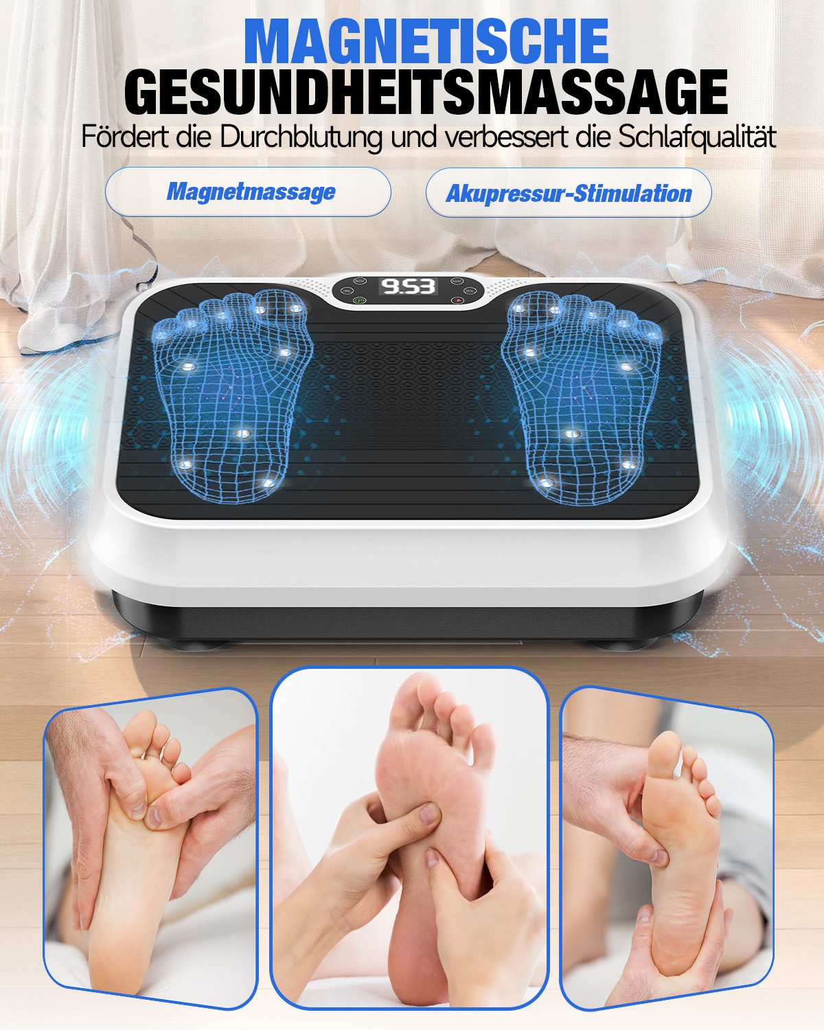 Dskeuzeew Vibrationsplatte mit leisem Motor – 250 Stufen – 9 voreingestellte Modi, 200 W, 250 Intensitätsstufen, Fitnessgerät mit Fernbedienung – LCD-Display –  – Bild 5 von 5