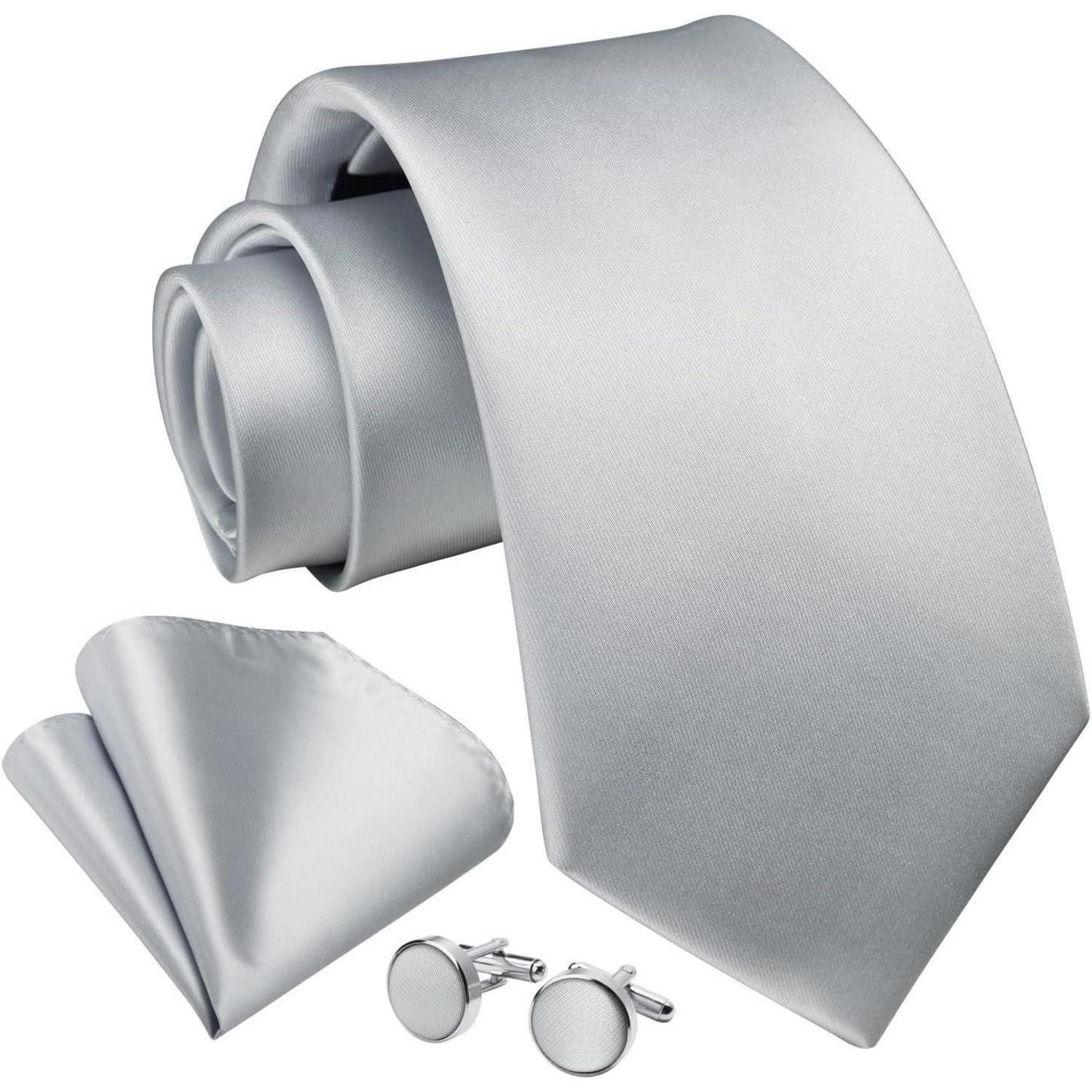 LuxusKollektion Krawatte Krawatte Herren Hochzeit Manschettenknöpfe Set Seide D1 Hellgrau