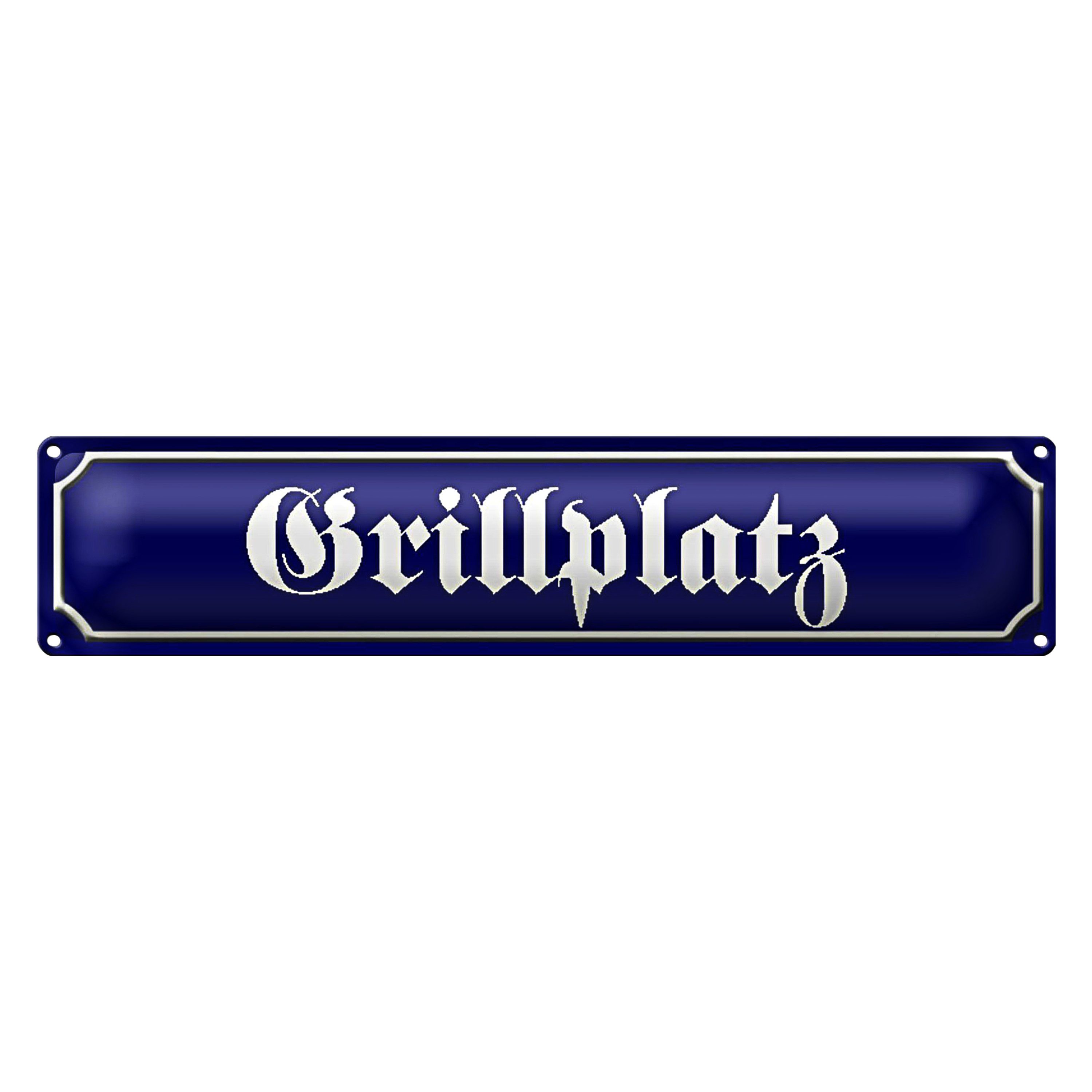 Roomando Metallschild Blechschild Straßenschild 46x10cm Grillplatz Grillen Dekoration
