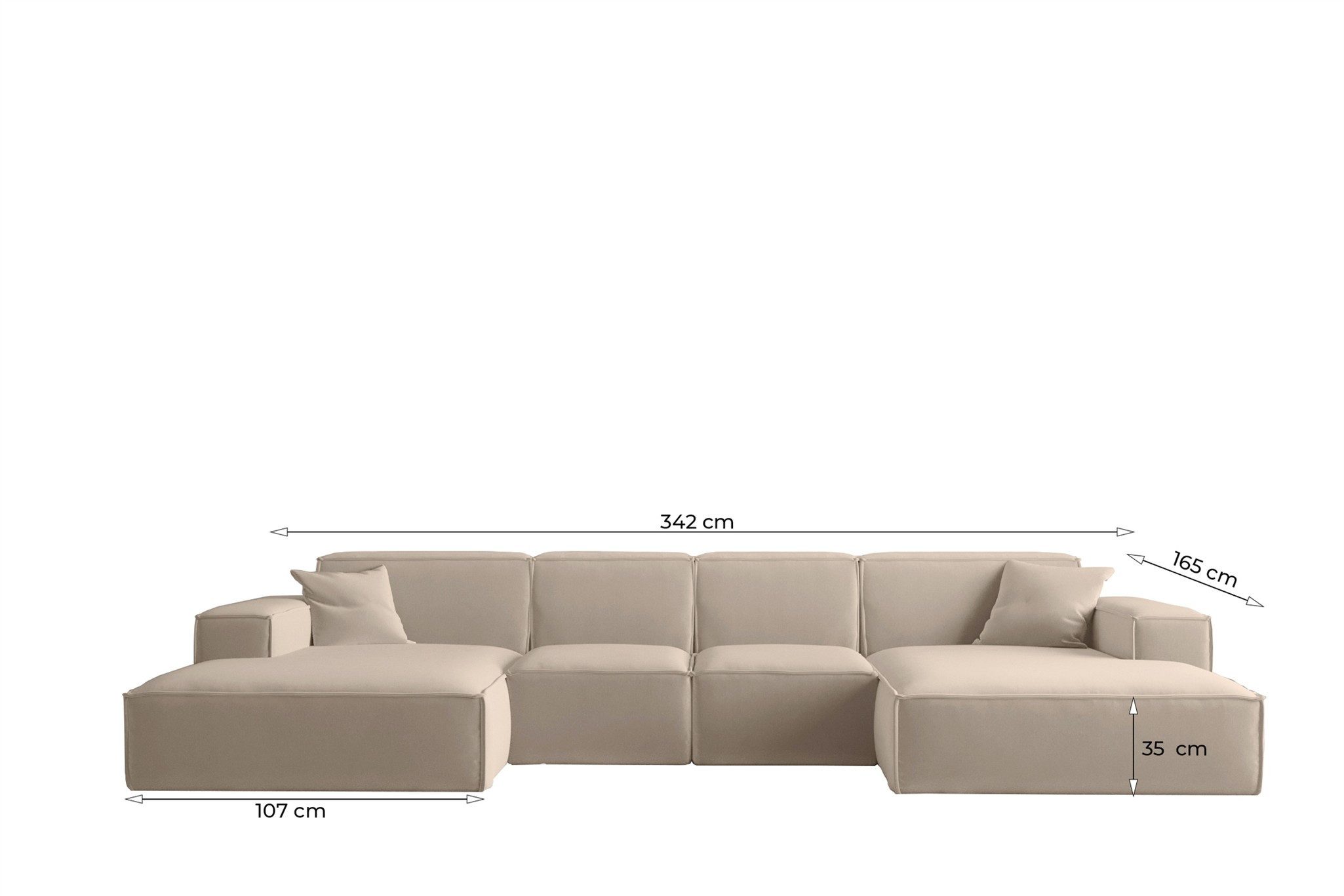 Fun Möbel Wohnlandschaft Sofa U-Form FUN PEREZ PREMIUM XS in Stoff Artico (342 cm), Rundumbezug, inkl. 2 Zierkissen