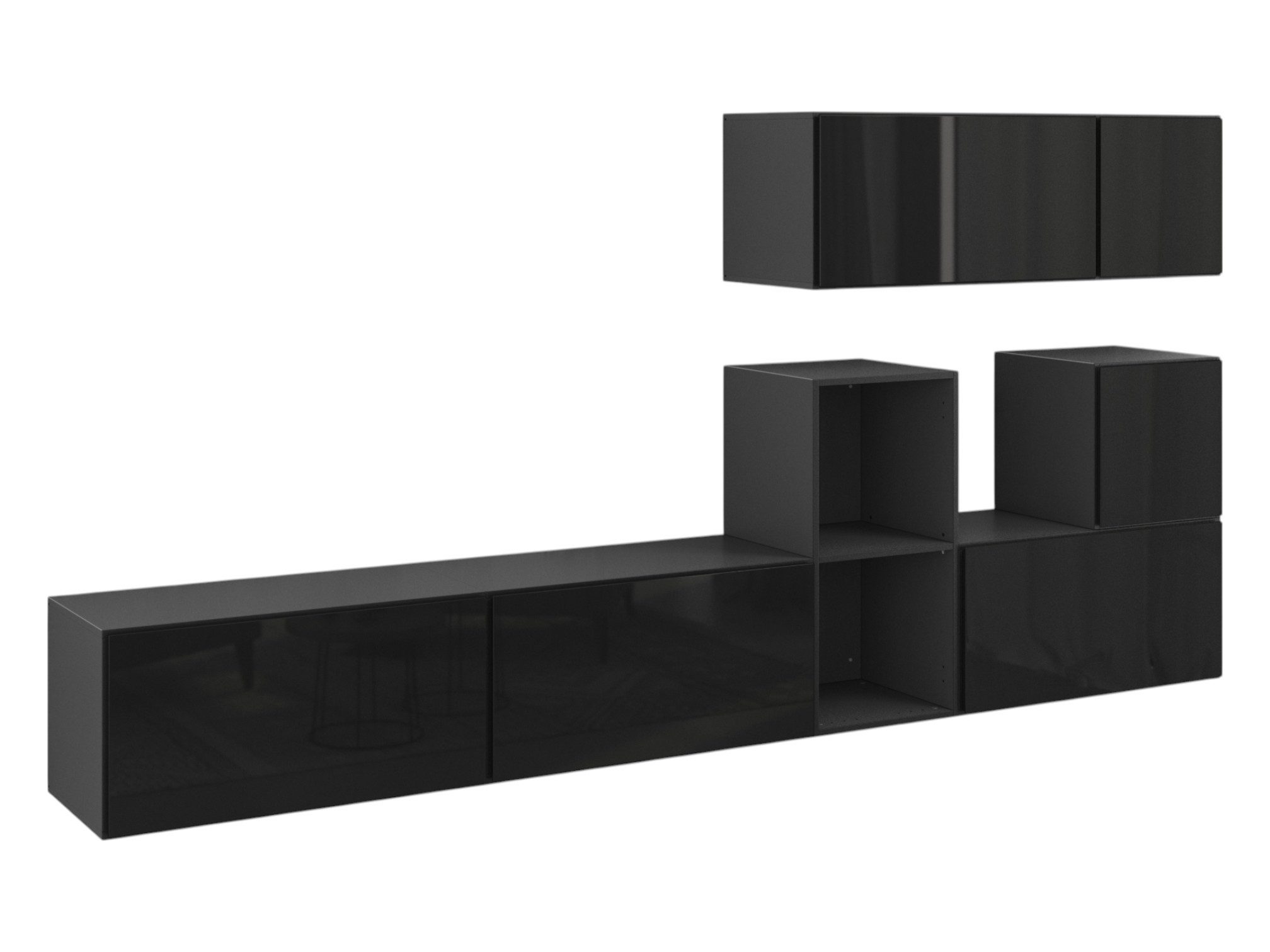 moebel-dich-auf Wohnwand VARIANTO 1, (7- teilig., besteht aus 4x Schrank mit Klappe, 2x Schrank mit Tür,1x offenes Regal), MDF Fronten tiefgezogen, Softclose