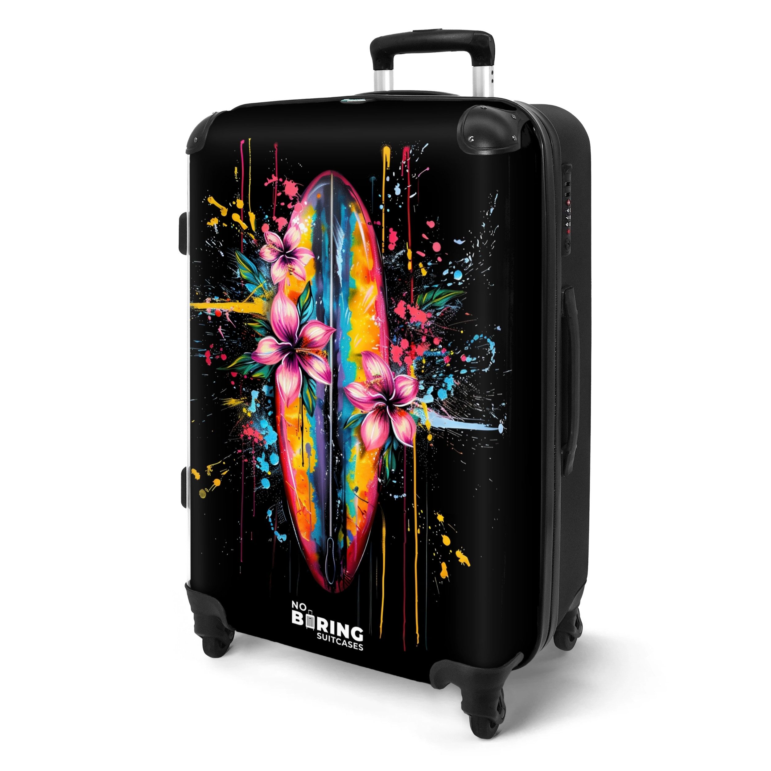 NoBoringSuitcases.com© Hartschalen-Trolley Buntes Surfbrett mit Blumen günstig online kaufen