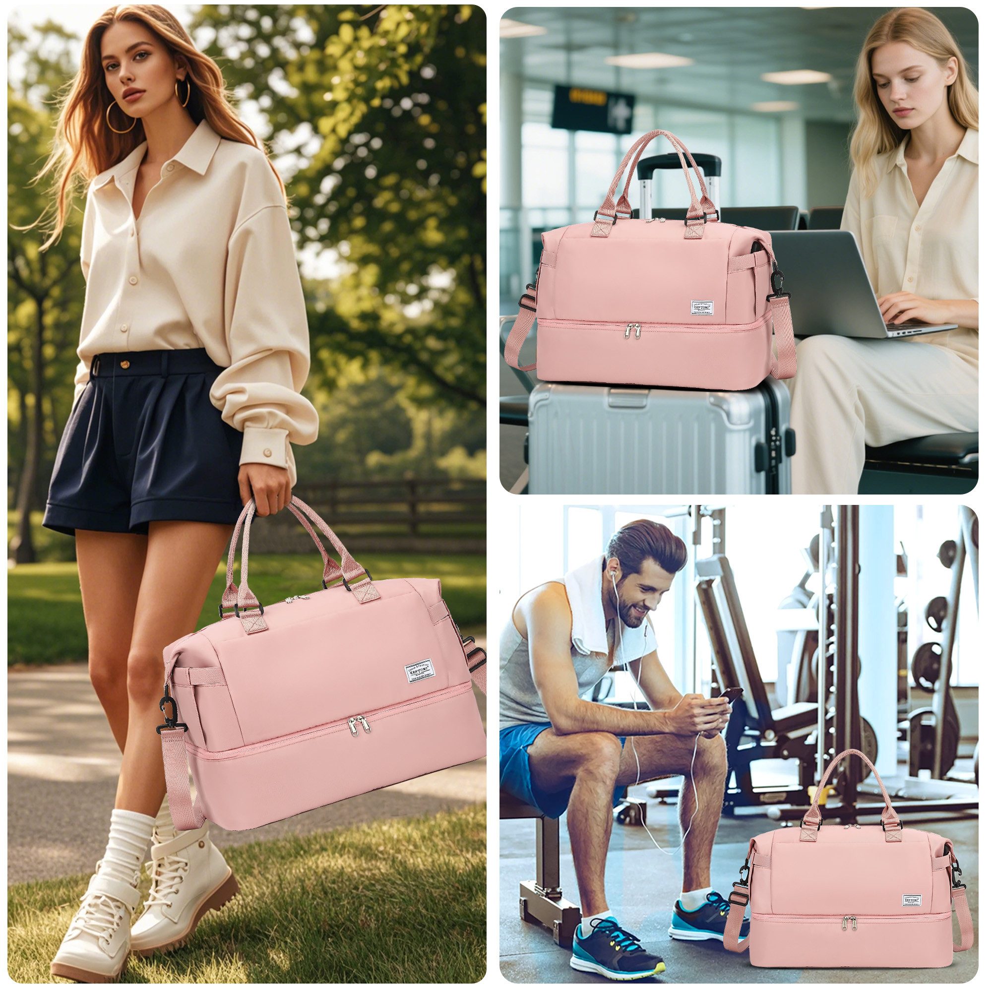 TAN.TOMI Reisetasche Wasserdichter Flugbegleiter Reise-Seesack - Tragetasche (Erweiterbar mit Trolley-Ärmel und Nasstasche), Sporttasche Wochenendtasche - Krankenhaus-Tasche