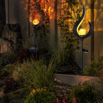 Globo LED Solarleuchte, LED-Leuchtmittel fest verbaut, Solarlampe Außenleuchte Gartendeko LED Flammen Design Erdspieß 2er Set