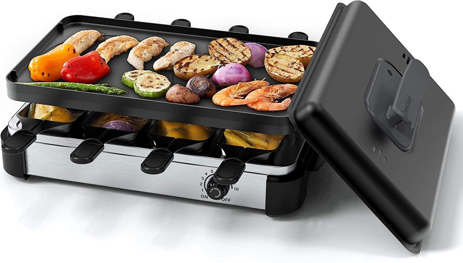 Temperaturverstellbar 8 antihaft Elektrogrill, Pfännchen W, Deckel 8 Raclette 1200,00 muchen Spatel