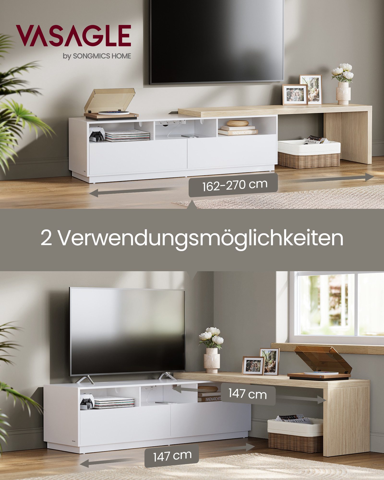 VASAGLE Lowboard, verstellbare Länge 162-270 cm, günstig online kaufen