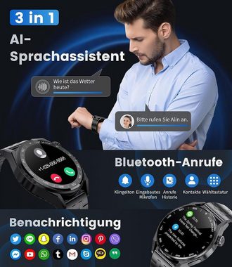Lige Smartwatch (1,39 Zoll, Android iOS), Herren 300mAh mit Telefonfunktion Wasserdicht Fitness 100+ Sportmodi