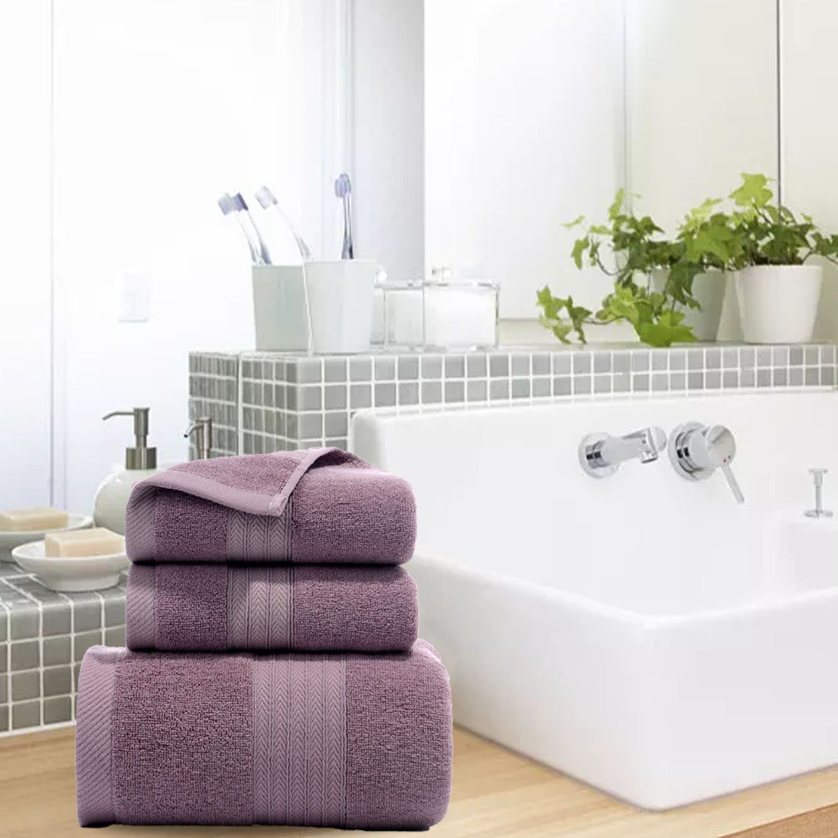 Jormftte Handtücher weich,für Handtuch und Hause zu Set-2xHandtuch,1xBadetuch,saugfähig Violett Set