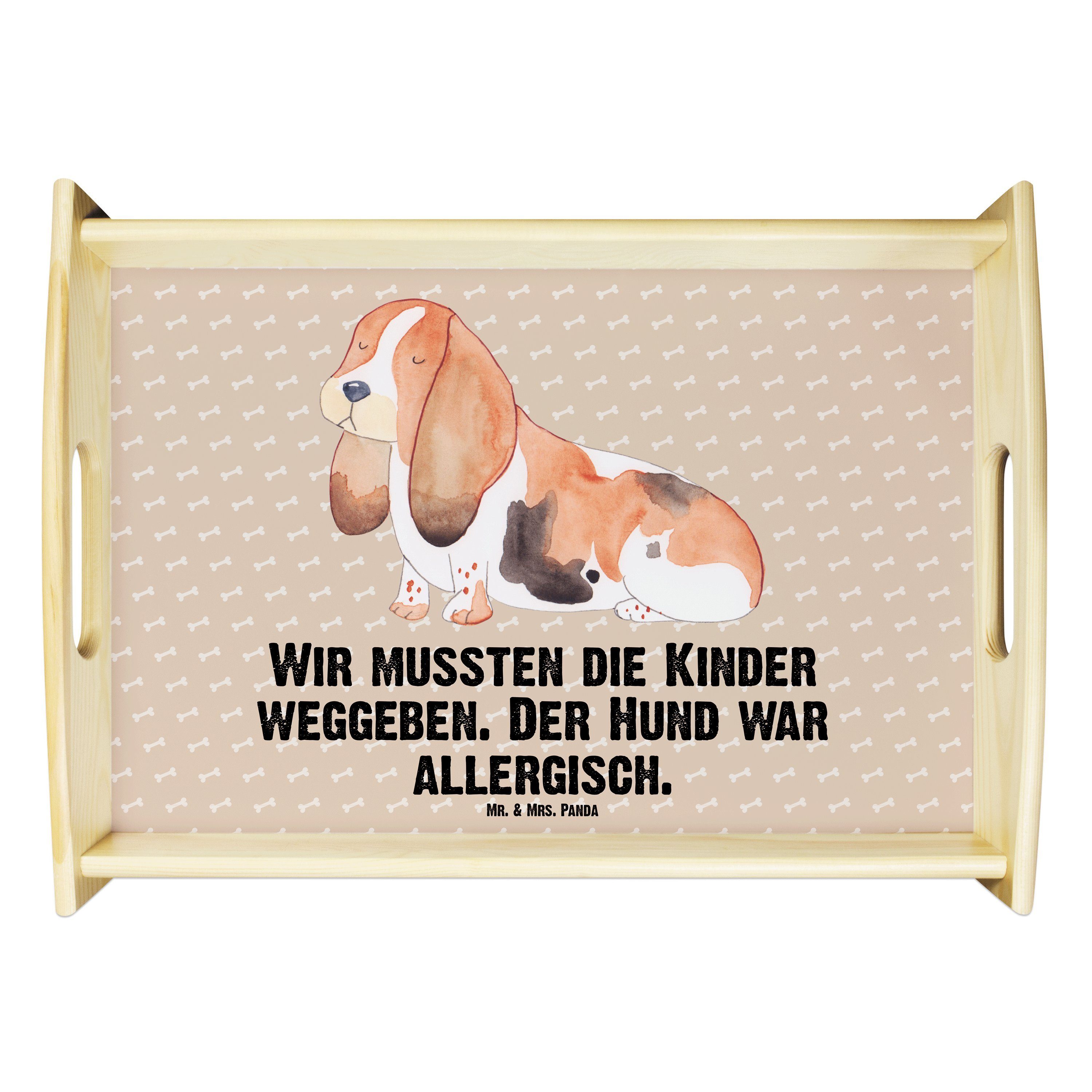 Mr. & Mrs. Panda Tablett Hund Basset Hound - Hundeglück - Geschenk, kinderlos, Dekotablett, Hu, Echtholz lasiert, (1-tlg)