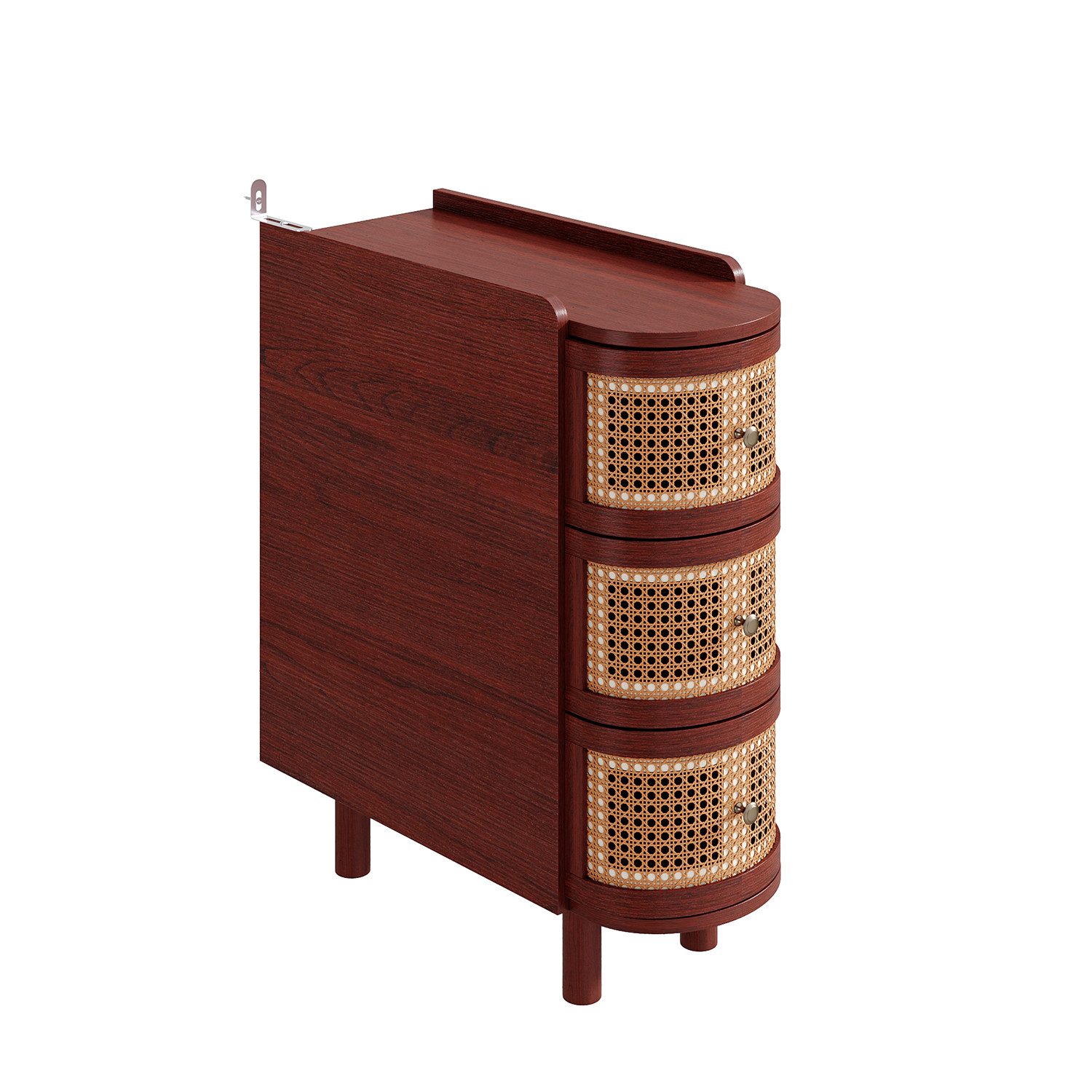 HOMSEE Nachttisch Schmaler Rattan-Nachttisch 26 cm Breite, Rotbrauner Beistelltisch (1-St), Nachtkonsole für Boxspringbetten, 26 × 60 × 68,3 cm