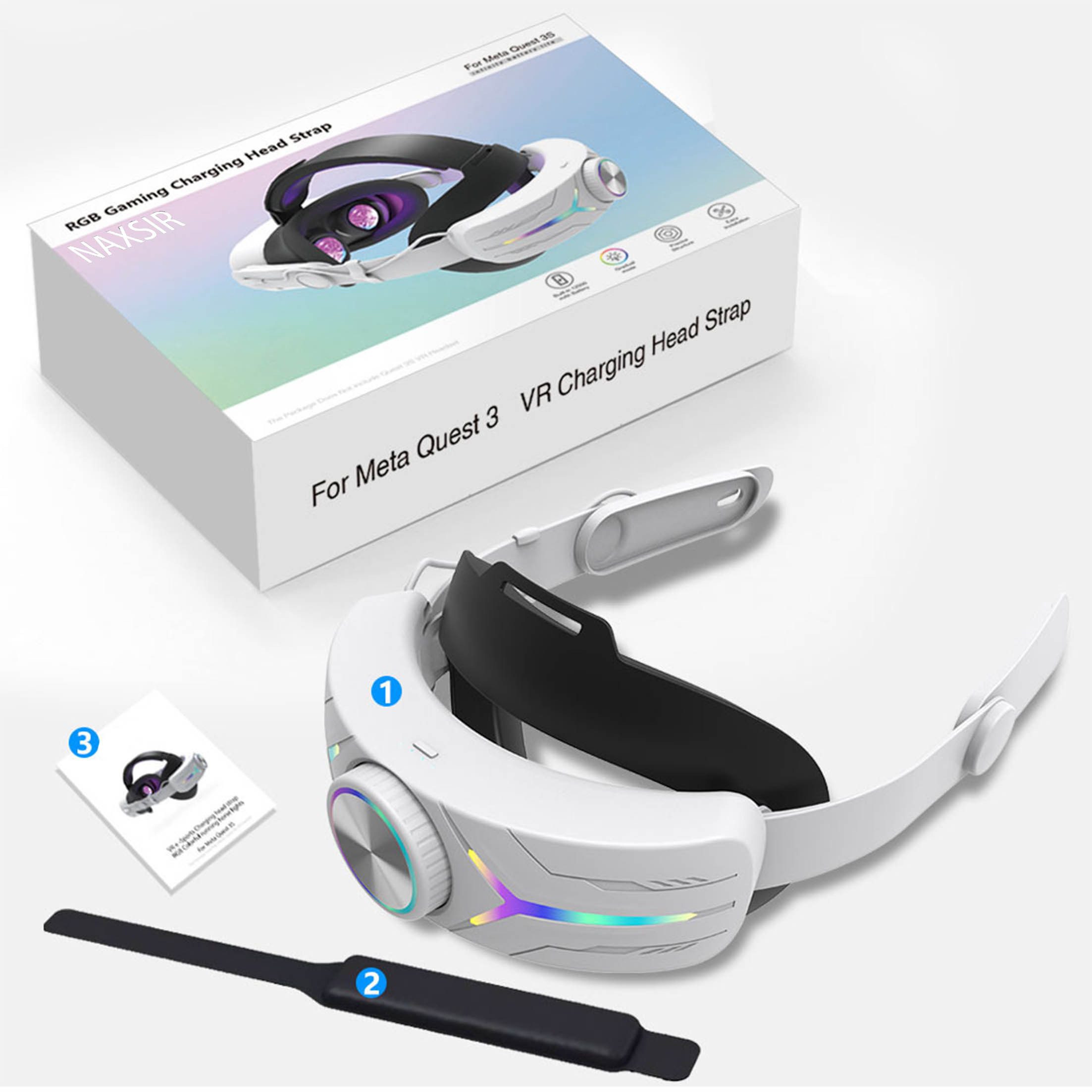 KINSI VR-Headstrap Zubehör für Meta Quest 3, verstellbar, 8000mAh Akku, RGB Virtual-Reality-Brille (60° klappbarer Drehpunkt, 360° drehbarer Knopf, (Ohne VR-Brillen)