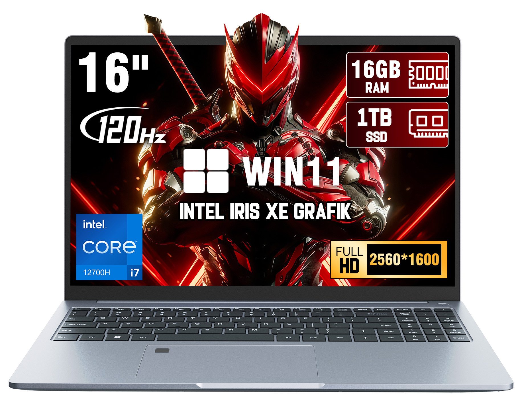 Ninkear 16 Zoll Laptop,2.5K Display,Intel Core i7-12700H 16GB RAM + 1TB SSD Business-Notebook (Intel Core i7-12700H Intel Core i7-12700H, Intel® Iris® Xe Graphics eligible, 16 GB, 1024 GB SSD, HDMI,WIFI 6,BT 5.2, USB 3.0mit Touchpad-Steuerung & QWERTY Tastatur)