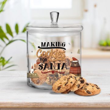 GRAVURZEILE Keksdose mit Gravur oder UV-Druck - Making cookies for Santa - mit Deckel, Glas, als Geschenk für Freunde & Familie zu Weihnachten