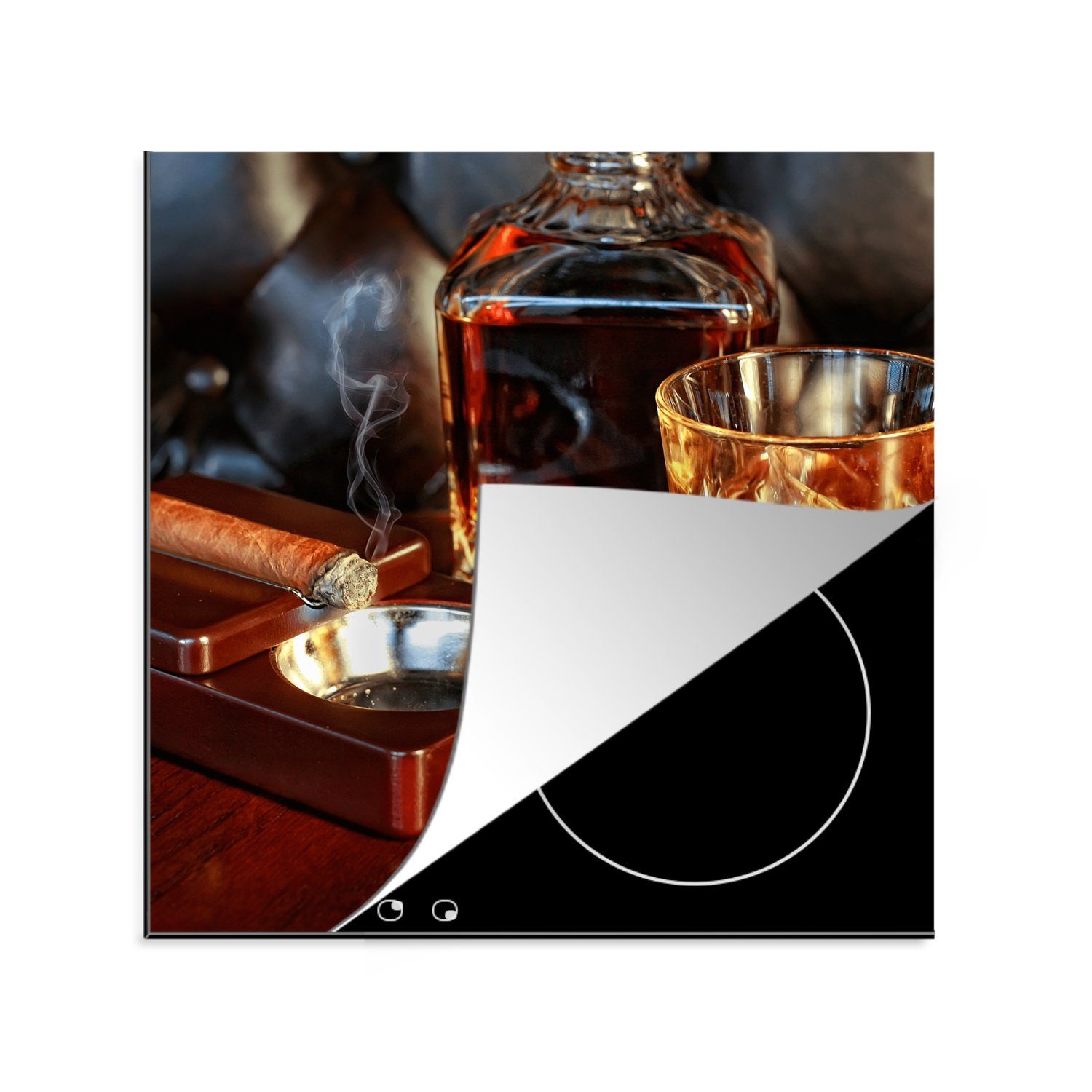 MuchoWow Herdblende-/Abdeckplatte Induktionsschutz - Zigarren - Whiskey - Dekanter, Vinyl, (1 tlg), 78x78 cm, Ceranfeldabdeckung, Arbeitsplatte für küche