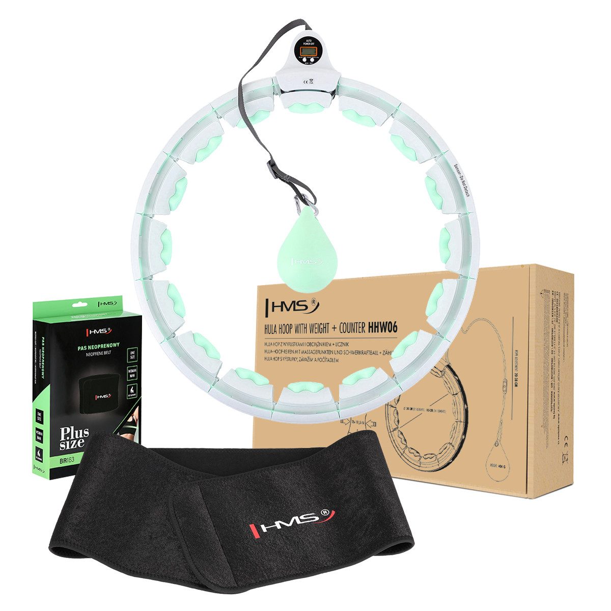 HMS Hula-Hoop-Reifen Hula Hoop SET mit Zähler und Bauchgürtel Fitnessgerät Fitnessring