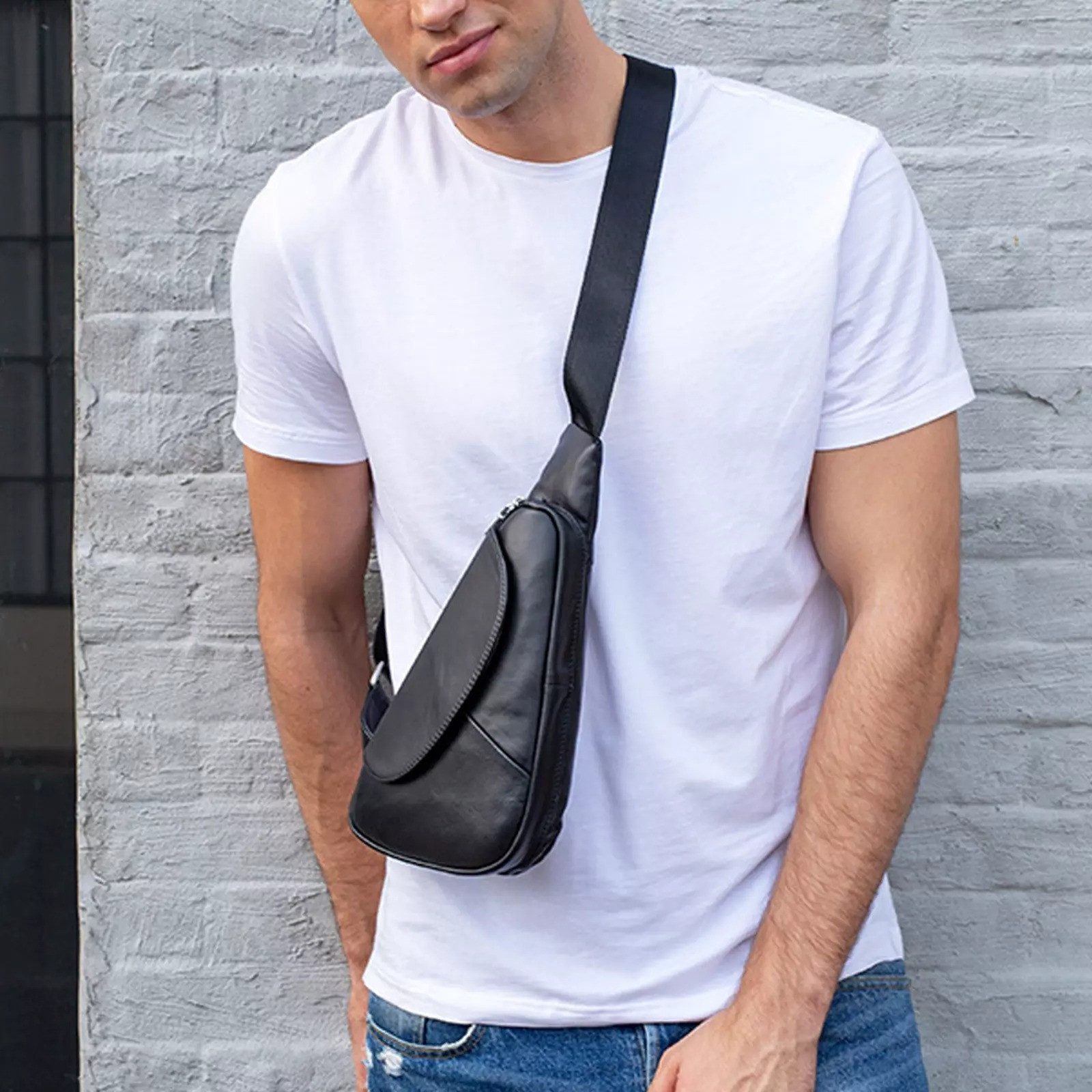 YUBRO-STUDIO Messenger Bag Herren Leder Brusttasche günstig online kaufen