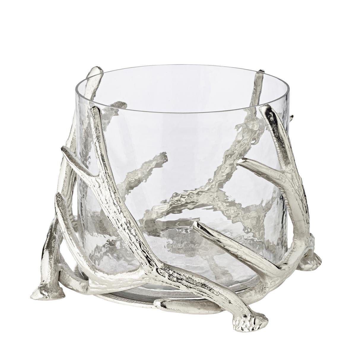 EDZARD Windlicht Kingston, Silber-Optik, Geweih-Motiv, H 20 cm, Ø 25 cm günstig online kaufen