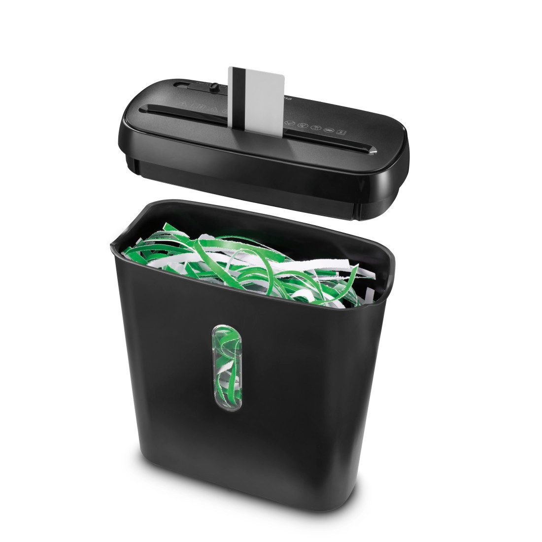 Hama Aktenvernichter Aktenvernichter Streifenschnitt (Papier + Plastik, Korb, 6 Blatt, P2), Mit Papierkorb, 6 mm Schnitzel, Automatik, Rücklauf